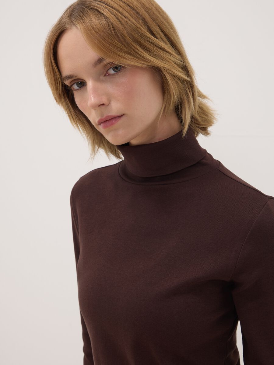 Brown pure cotton crew-neck T-shirt_1