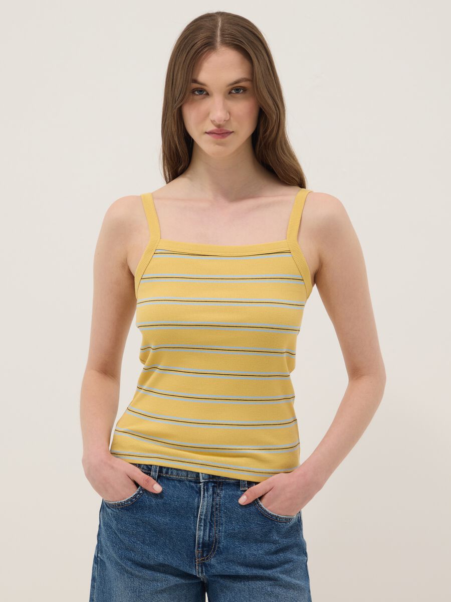 Tank top giallo in puro cotone a righe regular fit_1