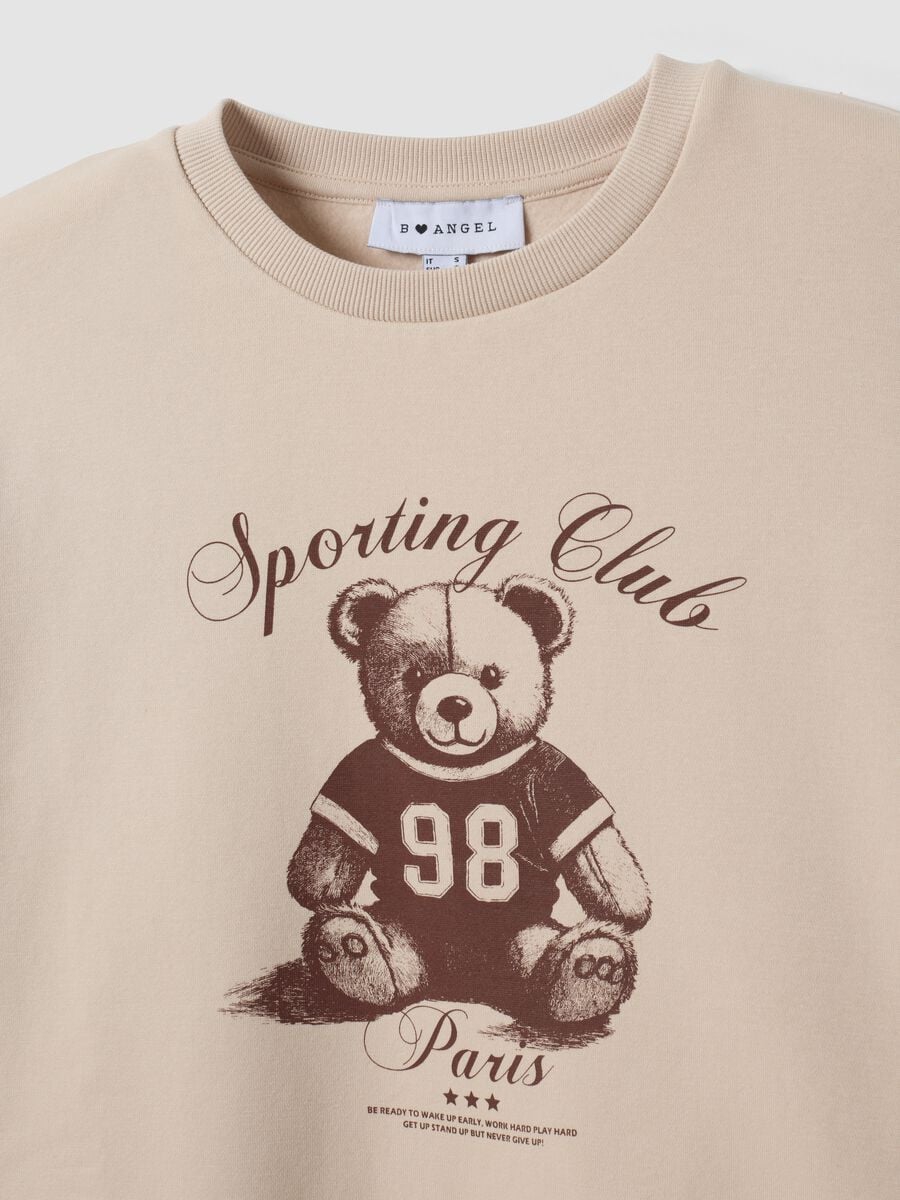 Felpa beige in misto cotone con girocollo e stampa teddy_6