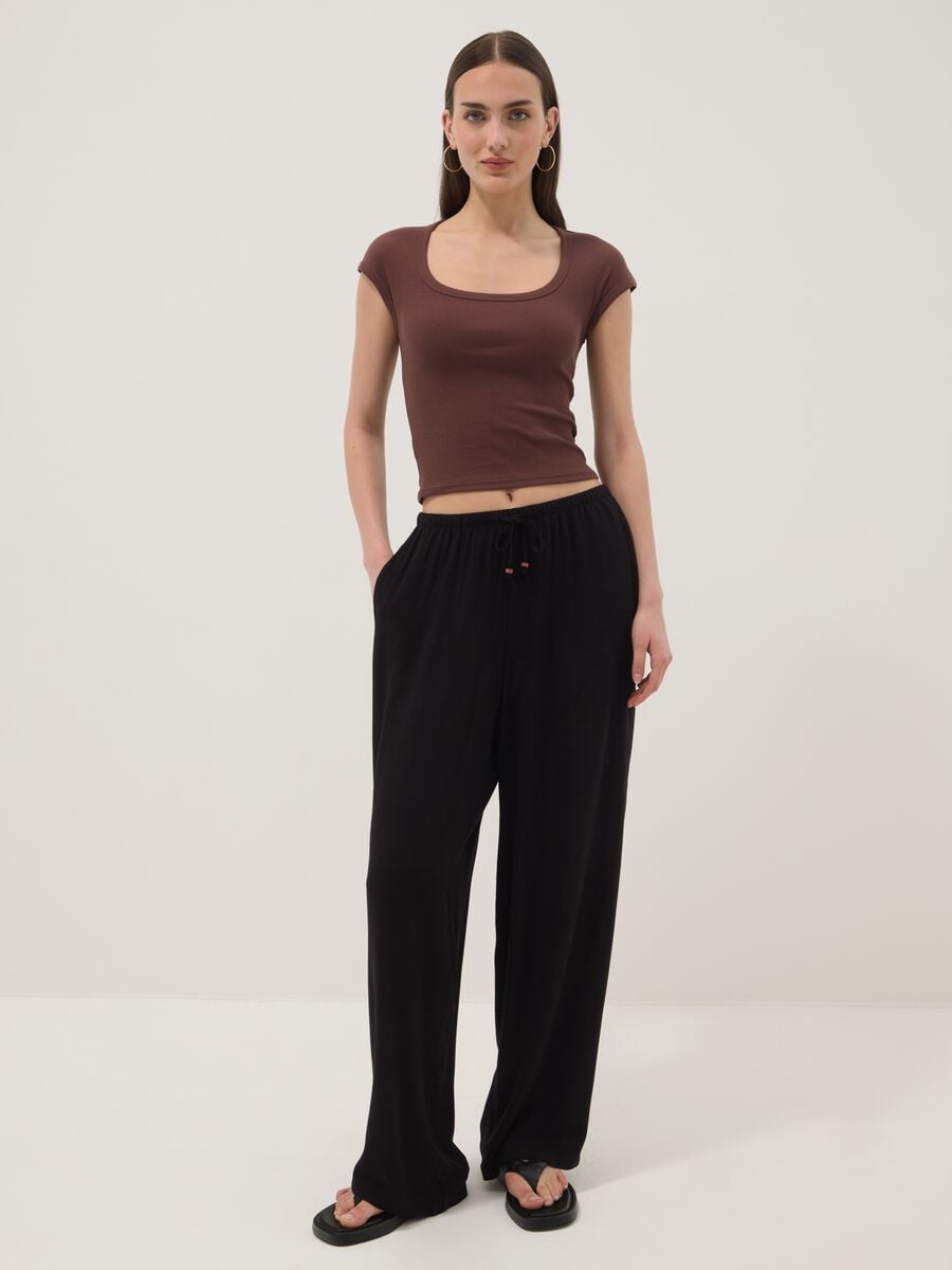 Brown short-sleeve stretch-cotton T-shirt_1