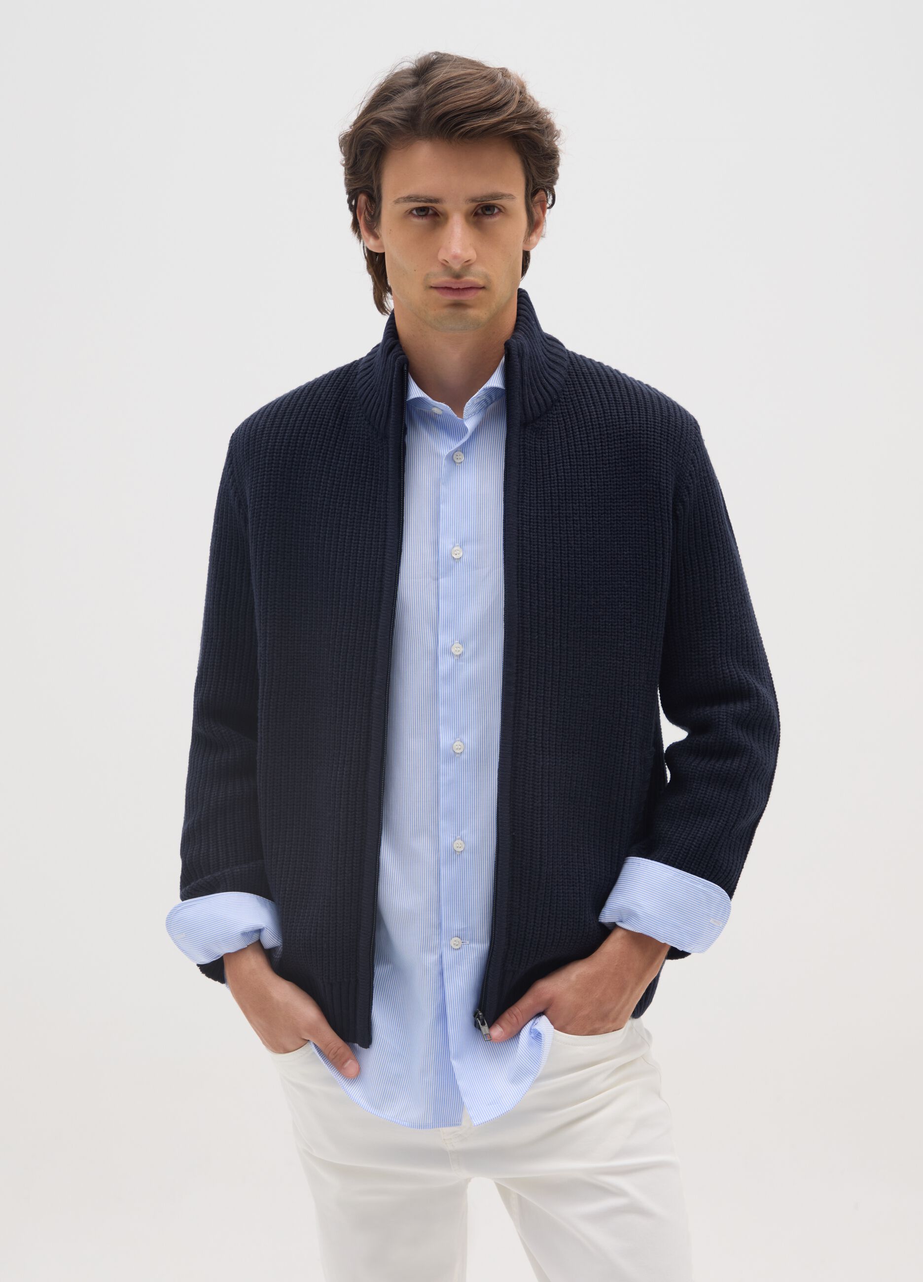 Blue Zip-Up Cardigan