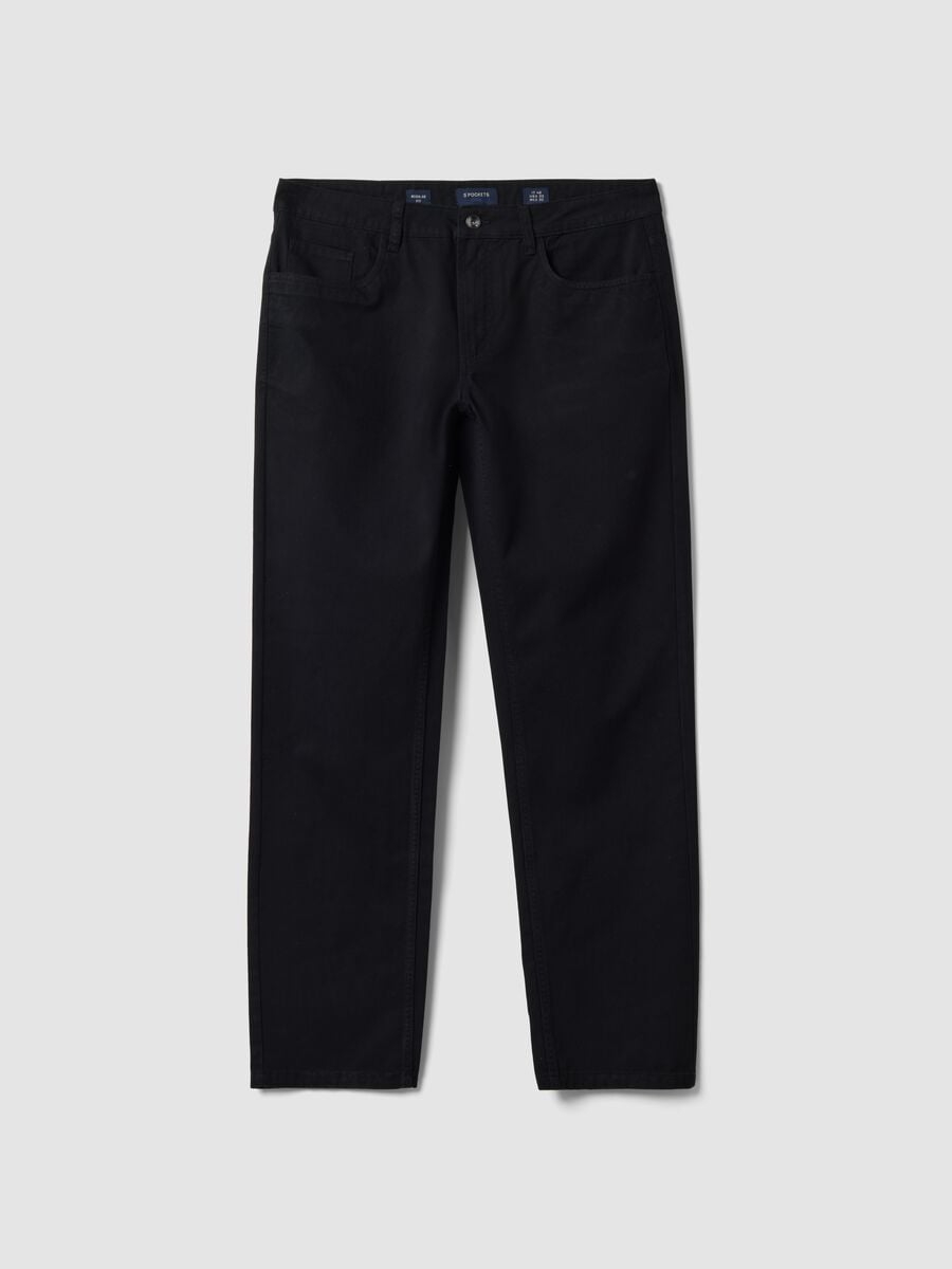Black pure cotton five-pocket trousers_0