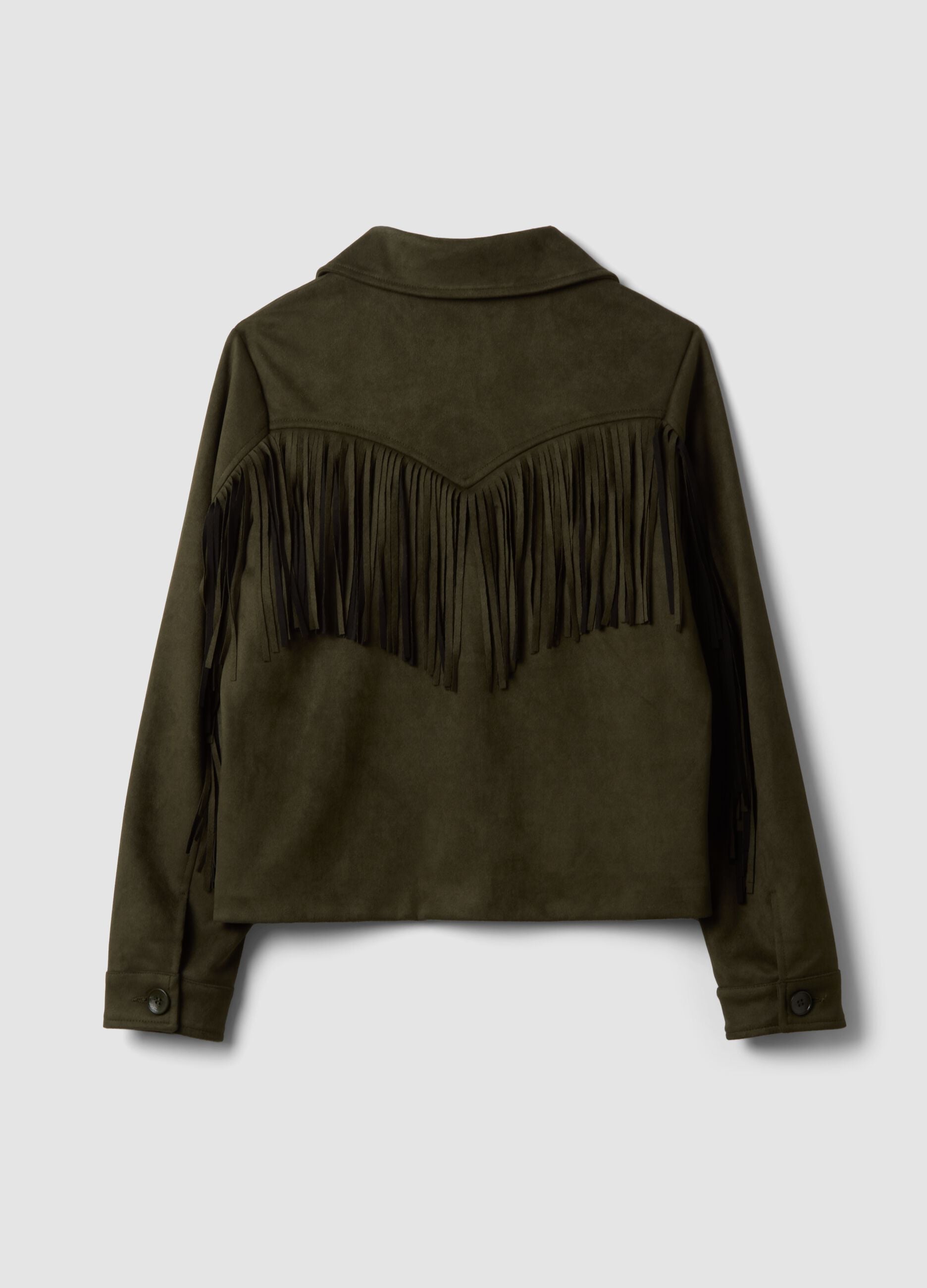 Green fringed jacket with patch pockets