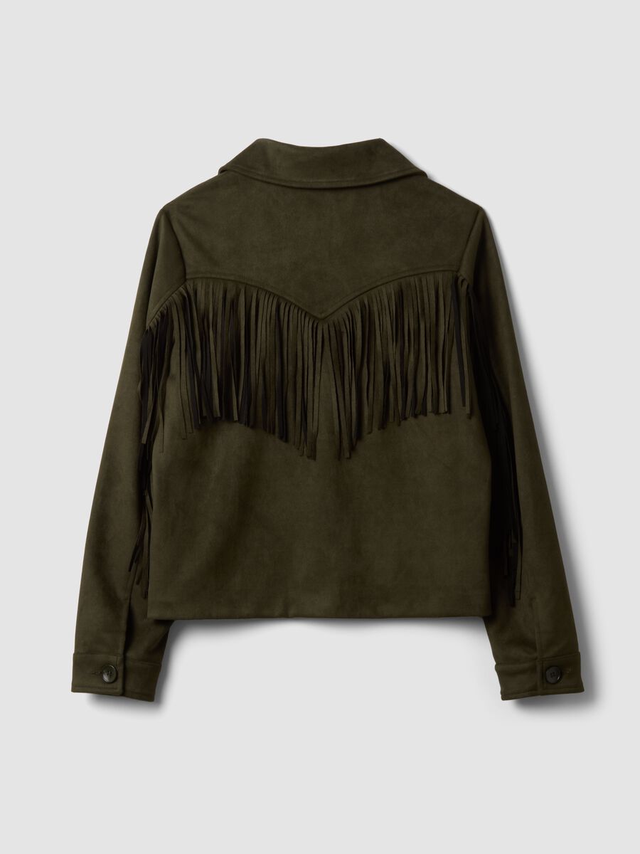 Giacca verde con frange e tasche applicate_2