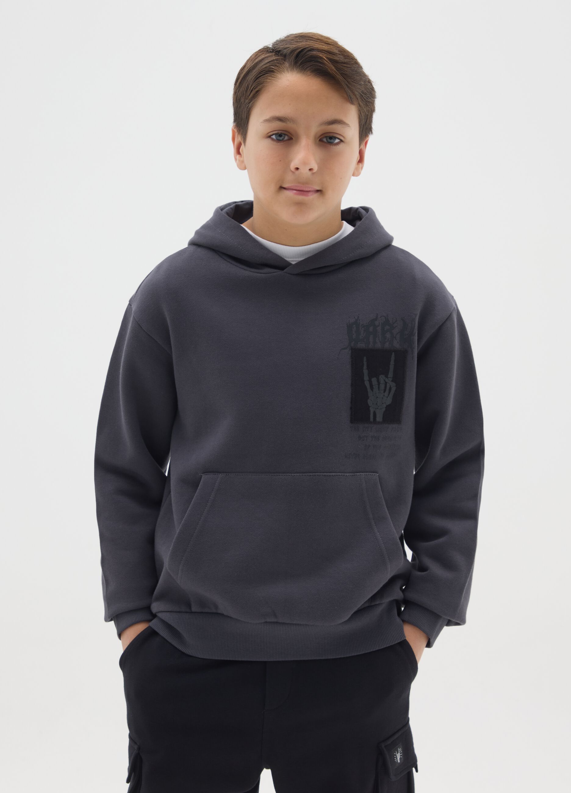 Boys' grey over fit pure cotton hoodie