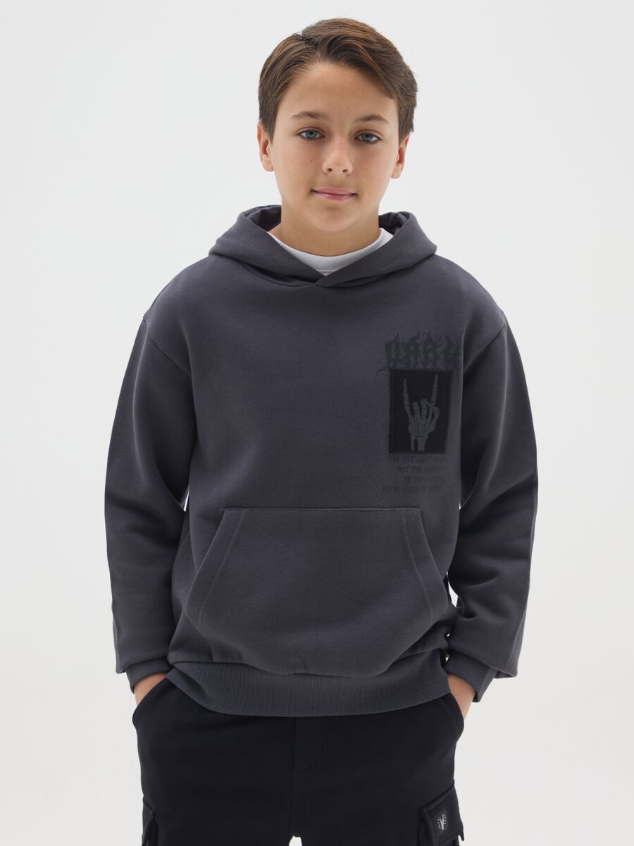 Felpa grigia con cappuccio da ragazzo in puro cotone over fit_0