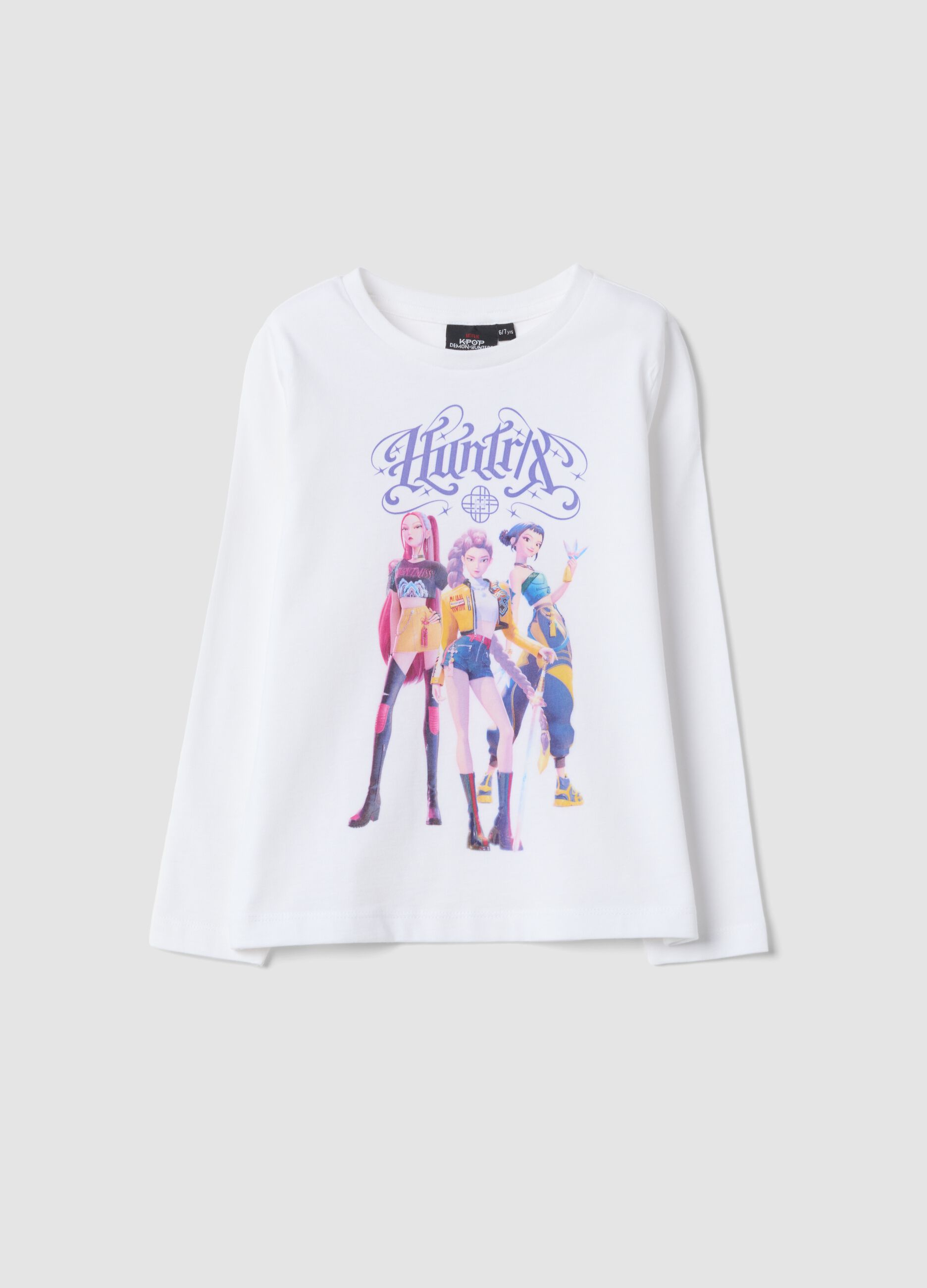 White pure cotton T-shirt with K-Pop Demon Hunters print, regular fit