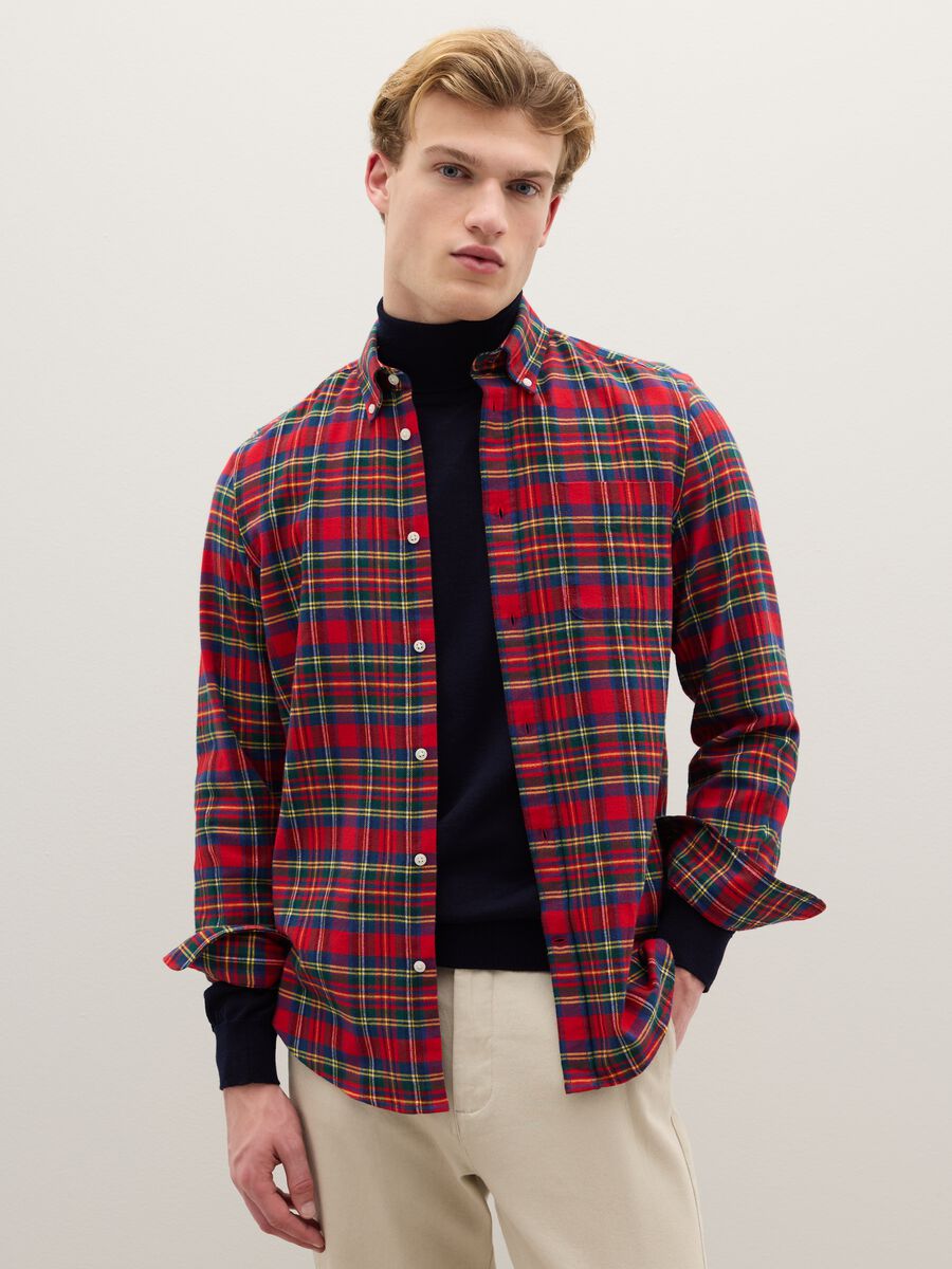 Camicia a quadri multicolor in puro cotone flanella regular fit_1