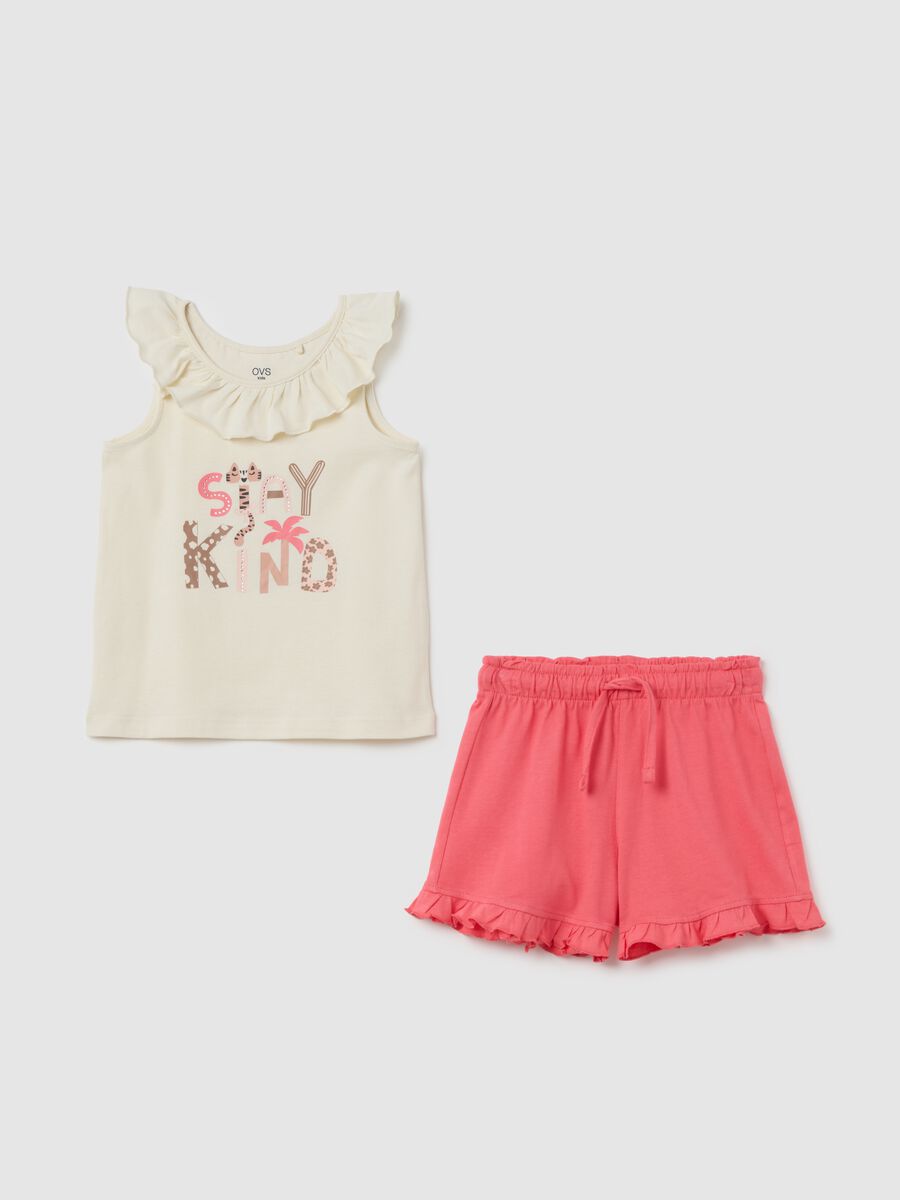 Girls' Beige Cotton Top and Shorts Set_0