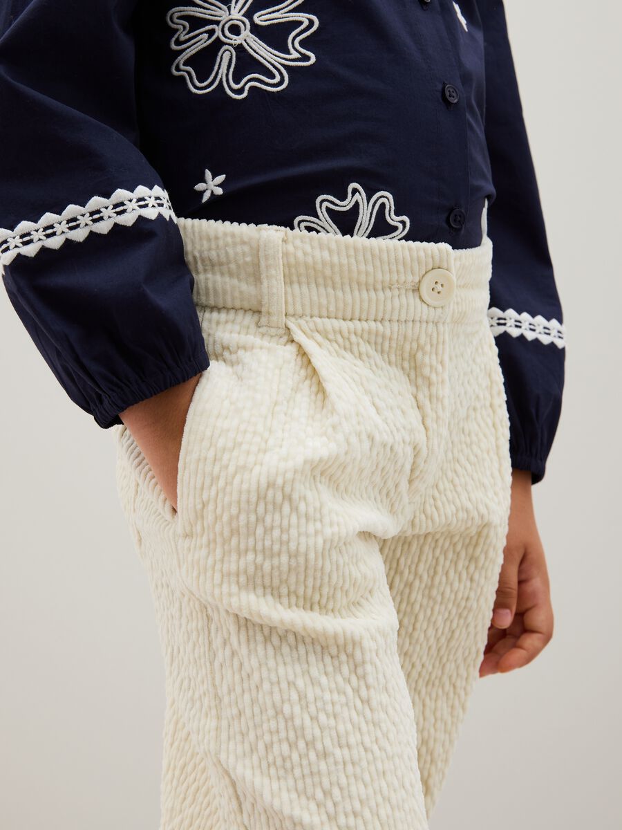 Girls' Beige Velvet Wide Leg Trousers_3