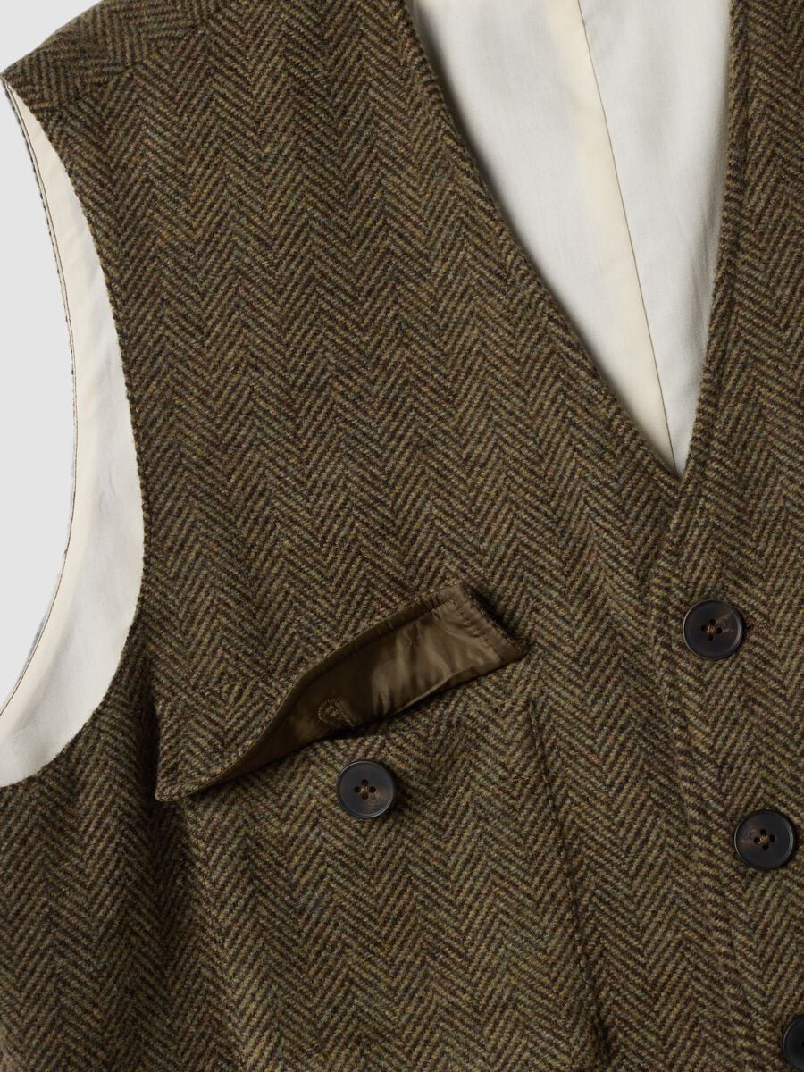 Brown herringbone wool and viscose blend waistcoat_1