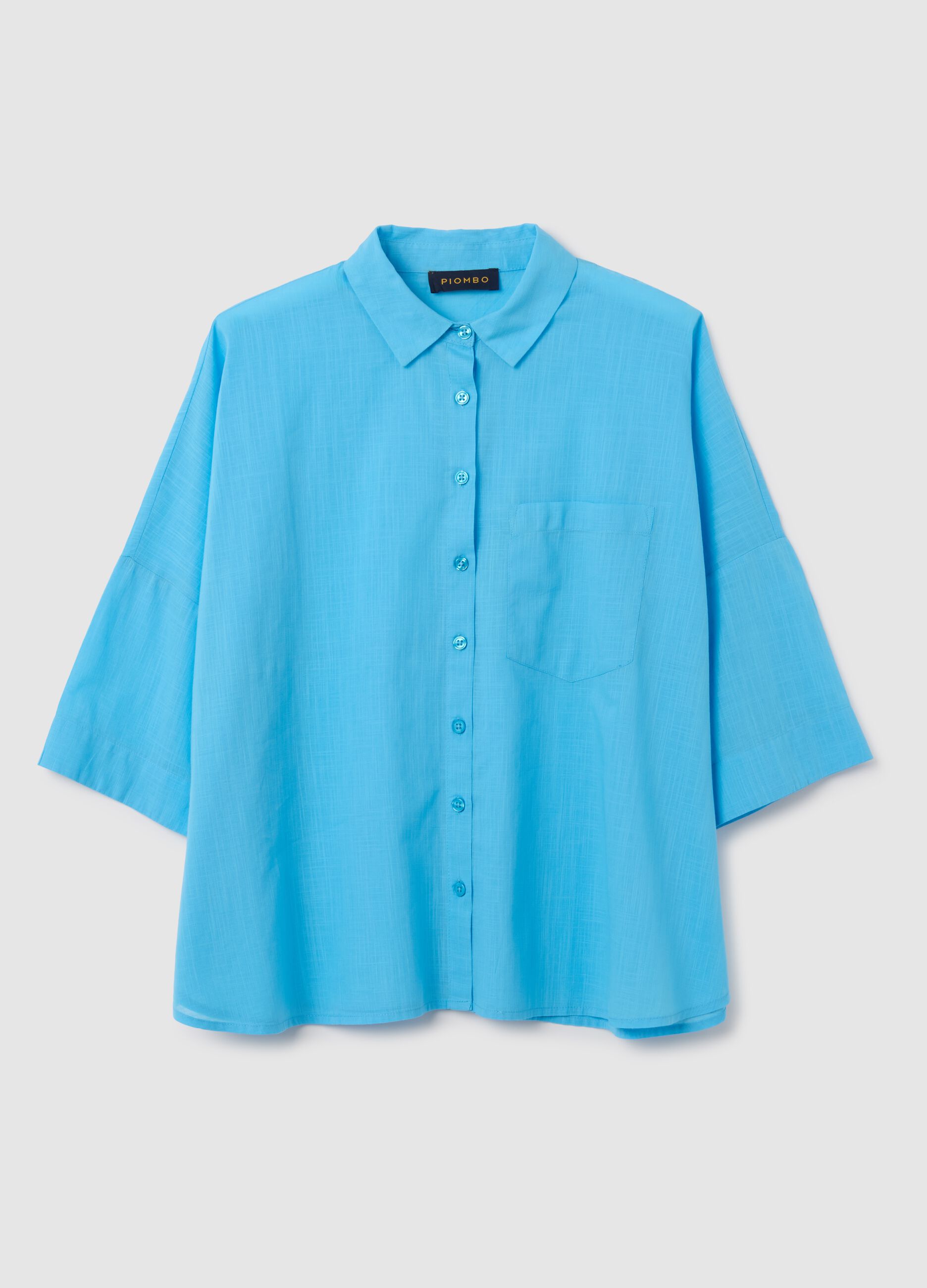 Camicia da donna in puro cotone azzurra oversize