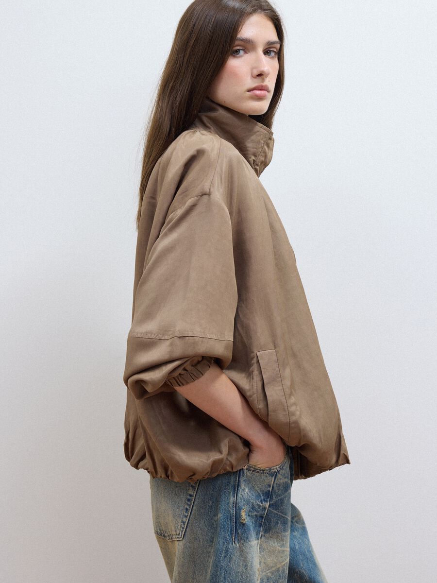 Brown regular-fit jacket in viscose and linen blend_1