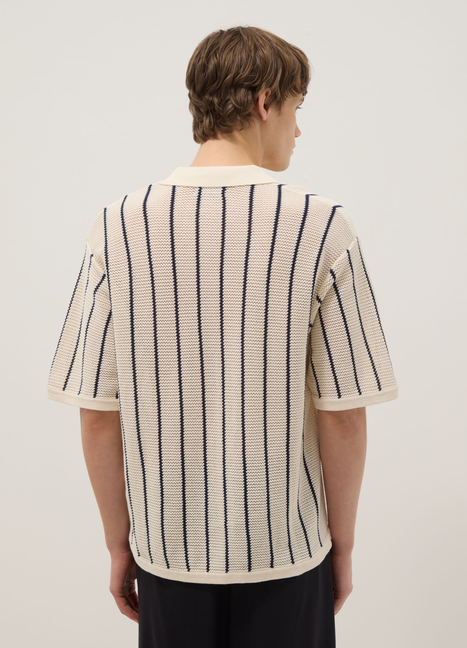 Multicolour striped pure cotton polo with bowling collar, regular fit