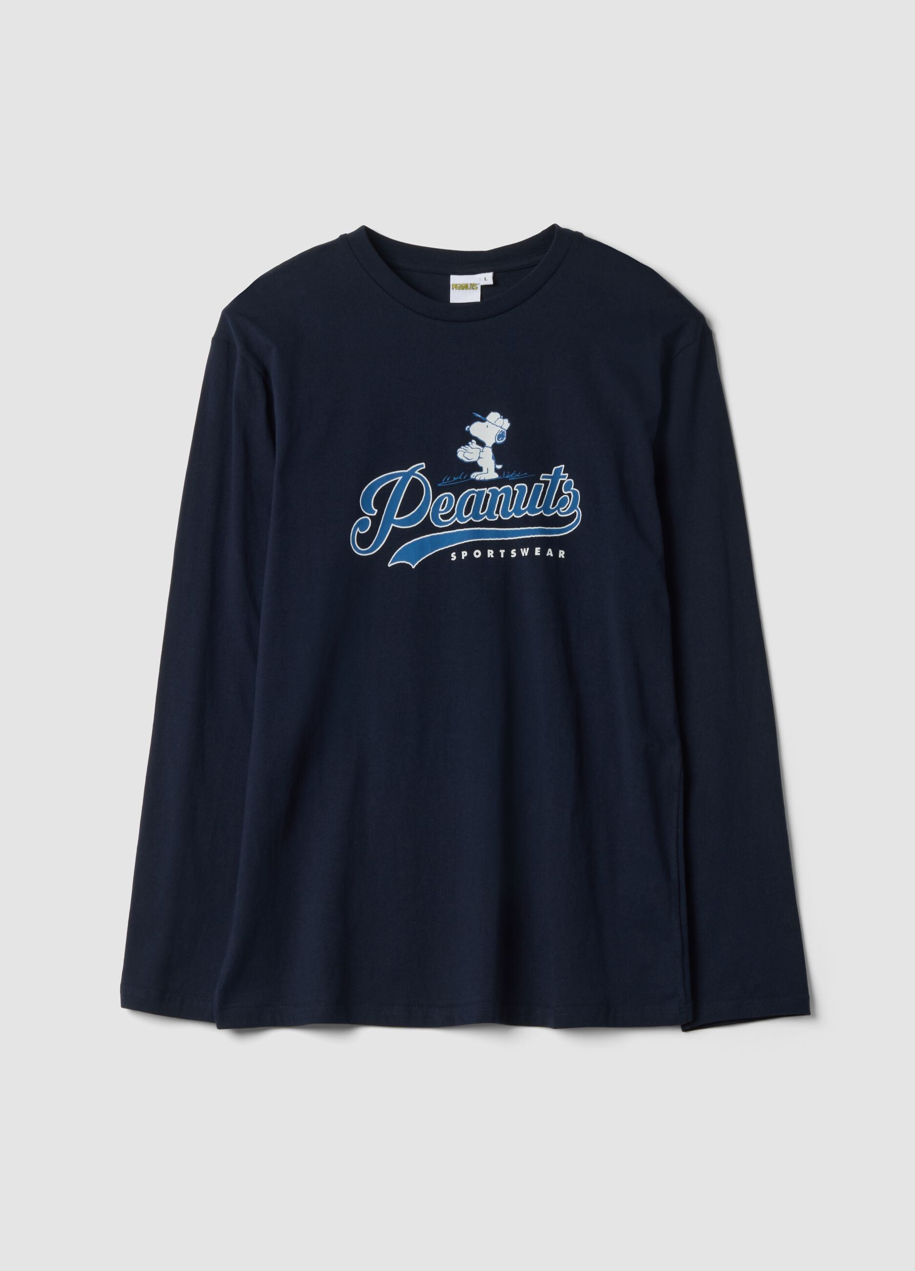 Maglia pigiama blu navy in puro cotone organico con stampa Peanuts