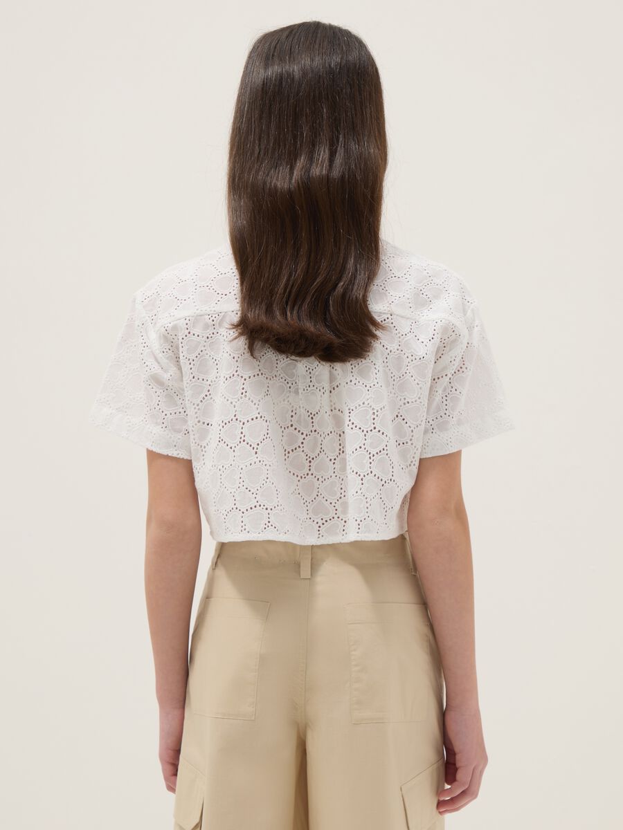 Girls&rsquo; white pure cotton regular-fit shirt with heart cutwork_1