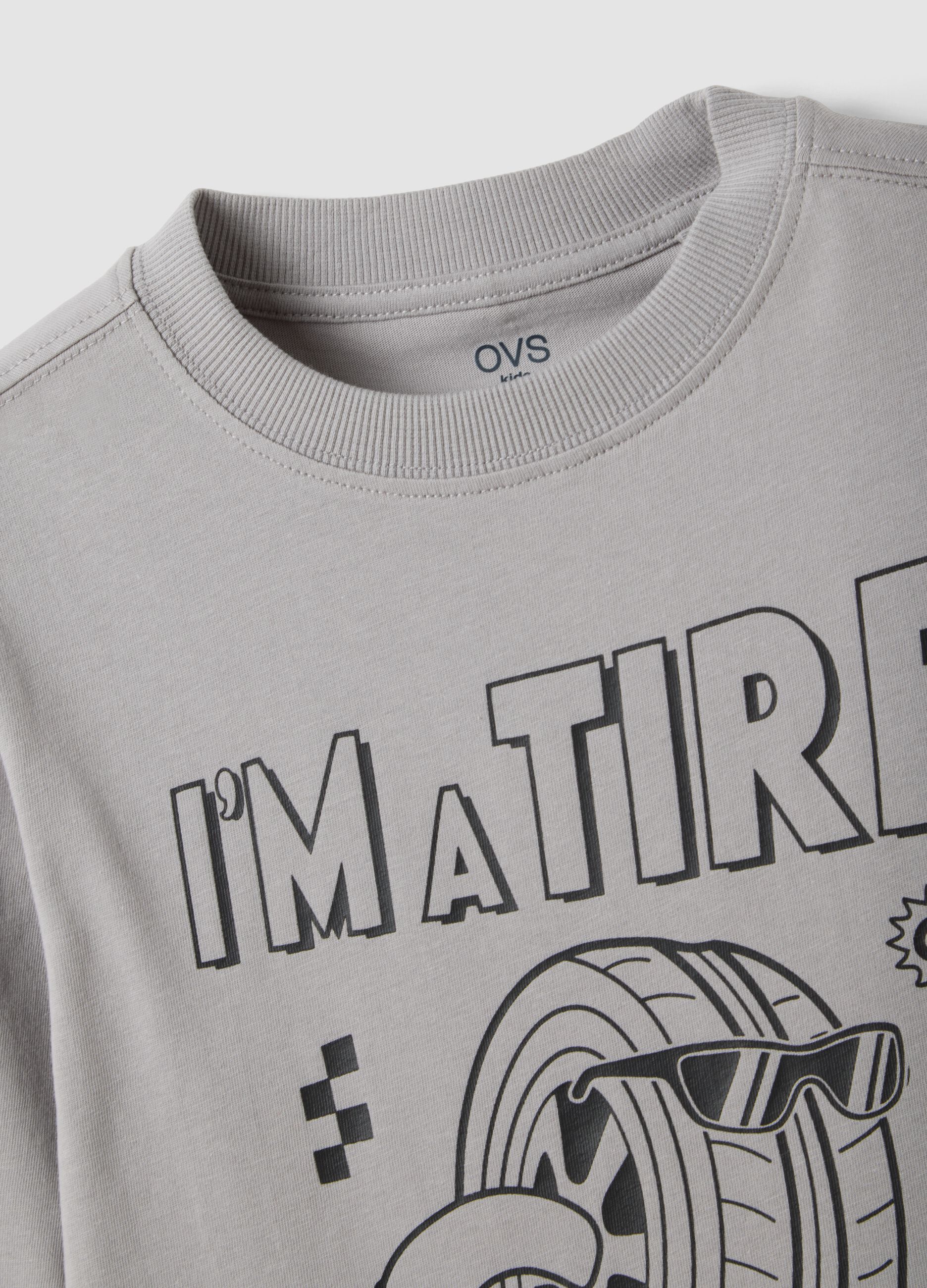 Grey oversized T-shirt in pure organic cotton with racing print for boys
