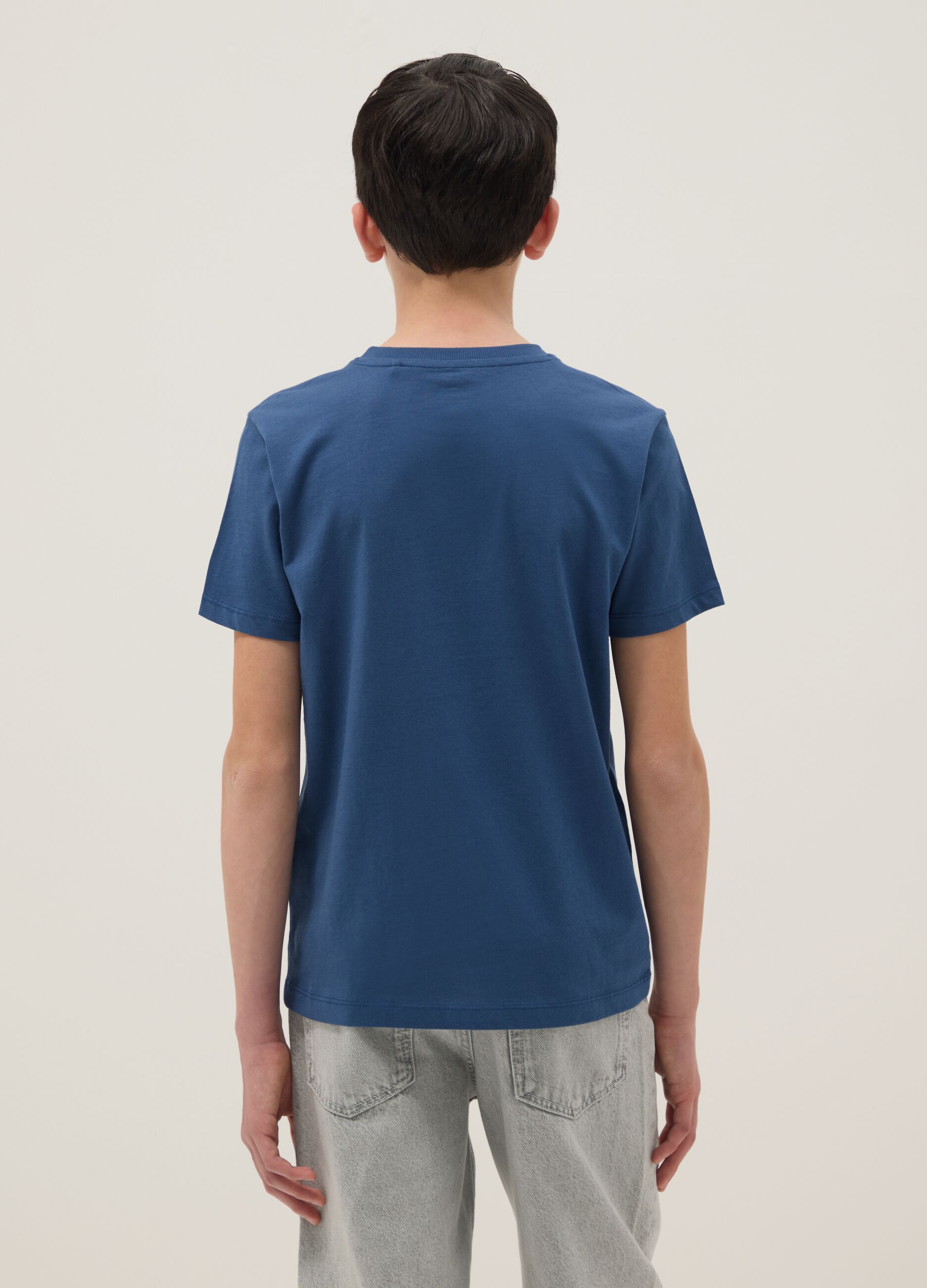 Boys' regular fit pure cotton blue t-shirt with print