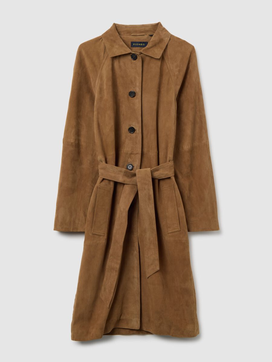Cappotto in vera pelle marrone regular fit con bottoni_4