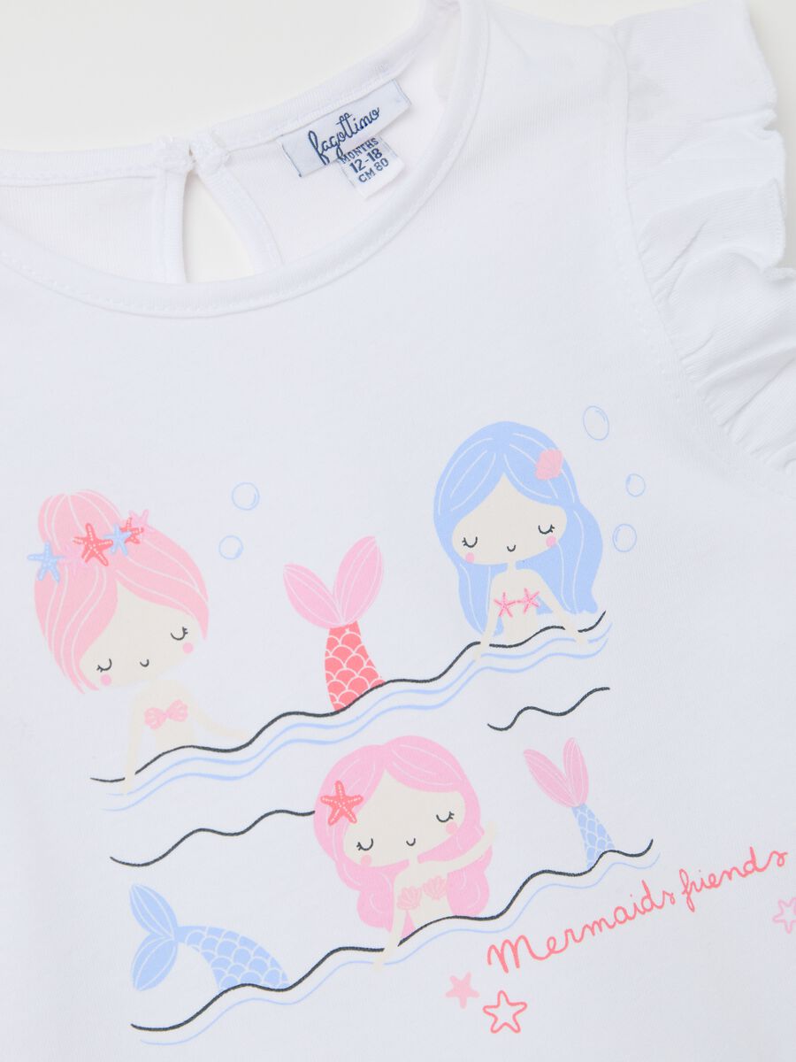 White tank top in cotton with print and flounce_2