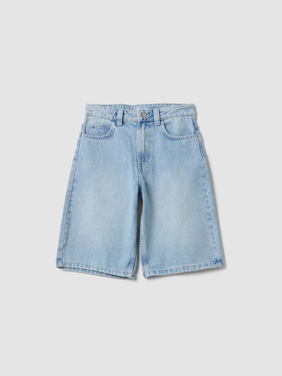 Light blue denim shorts in cotton-viscose blend_0