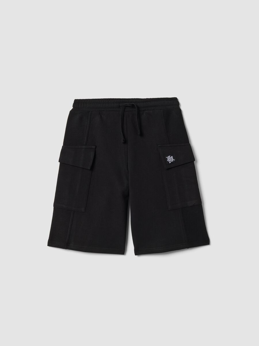 Bermuda neri cargo in puro cotone per ragazzo over fit_3