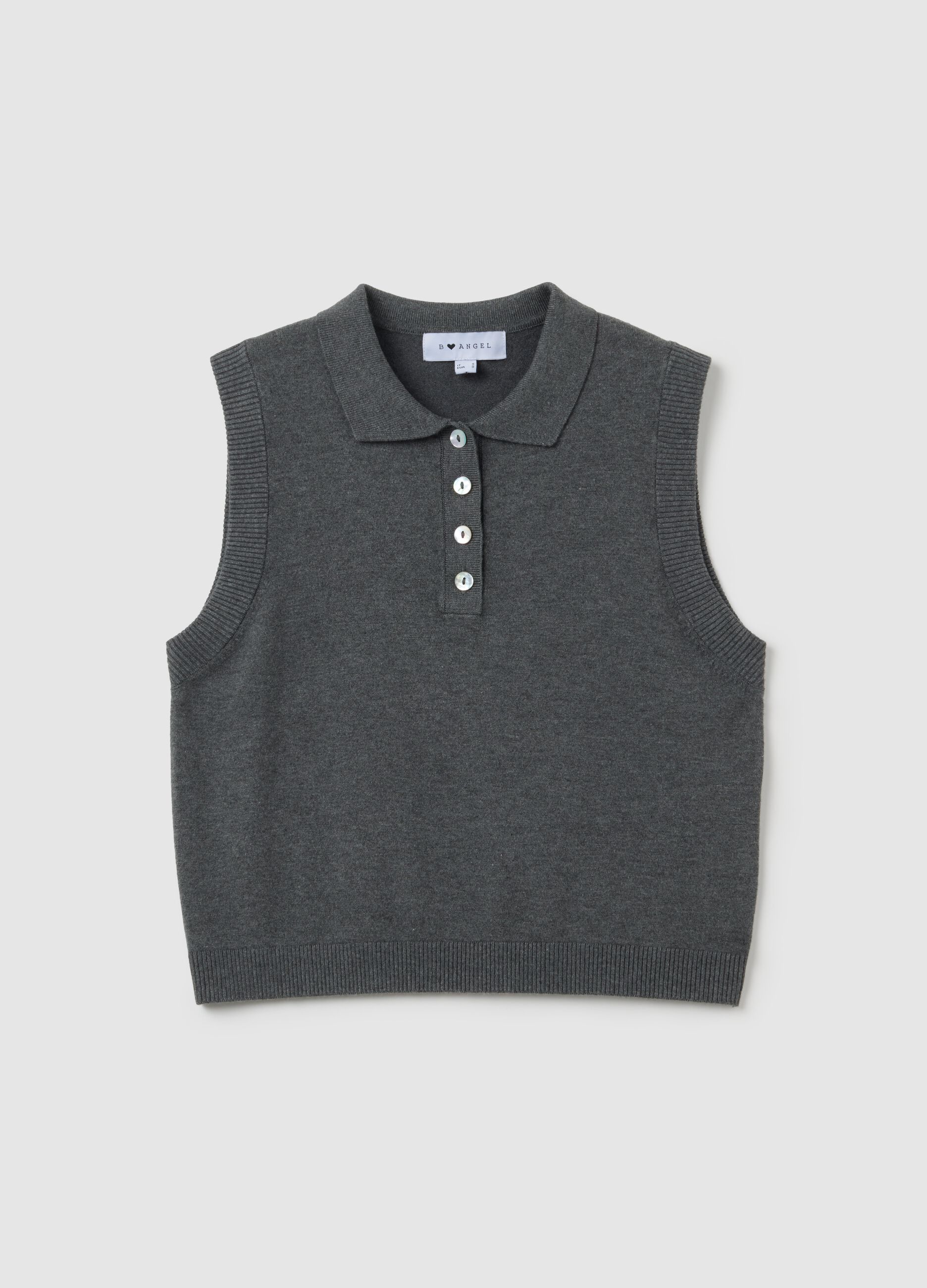 Maglia smanicata da donna in misto viscosa grigia