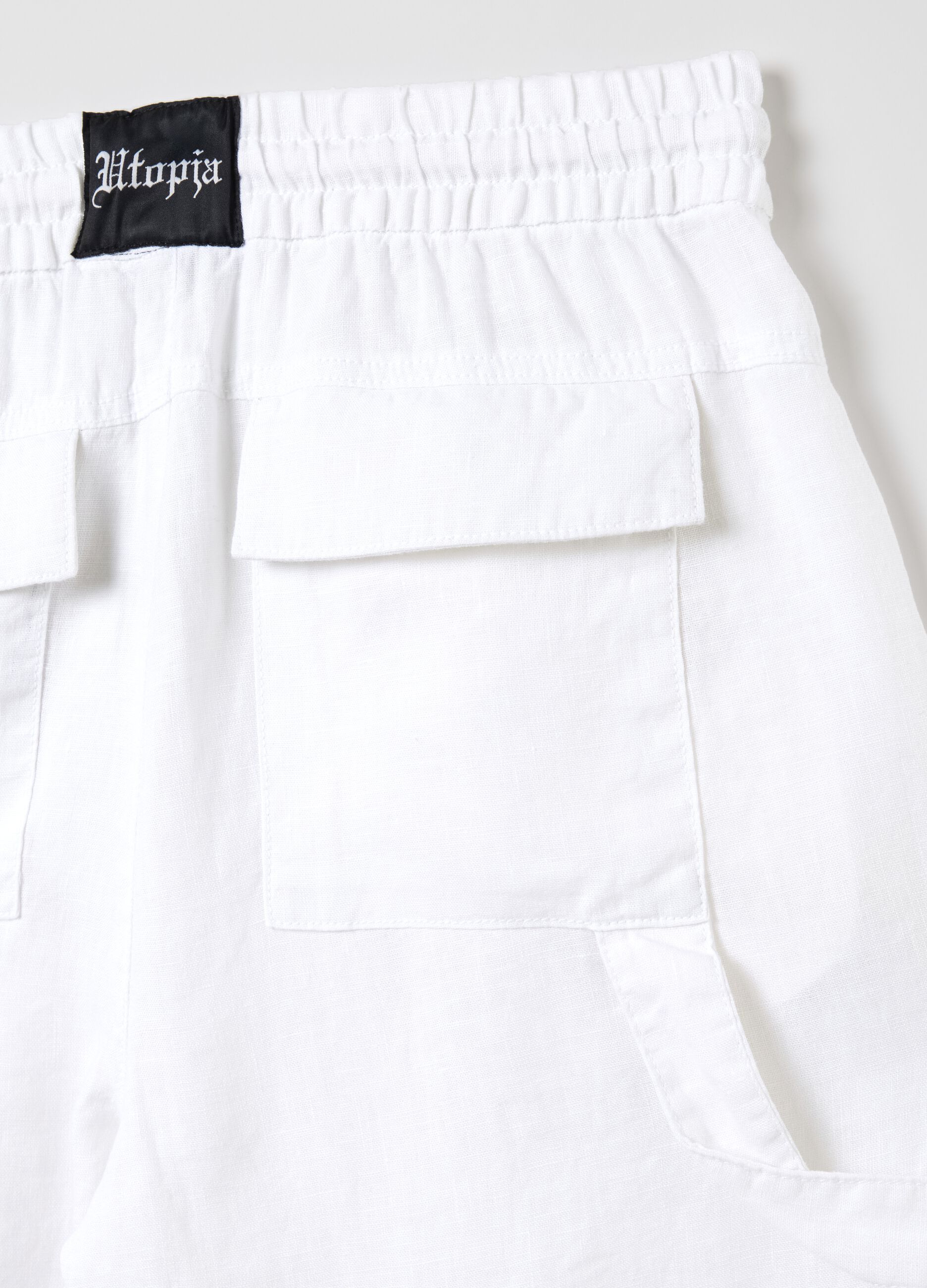 100% Linen White Cargo Trousers