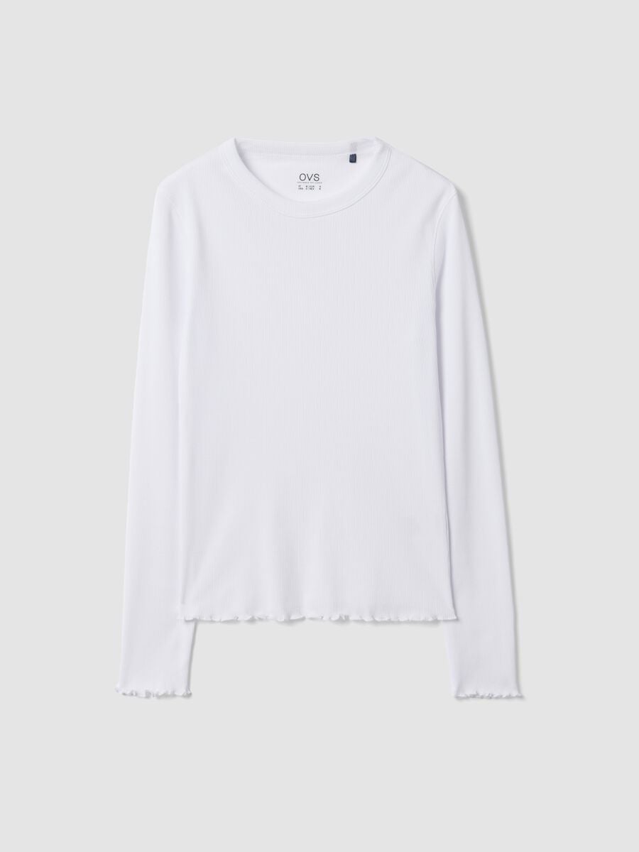 T-shirt bianca in puro cotone a maniche lunghe girocollo regular fit_4