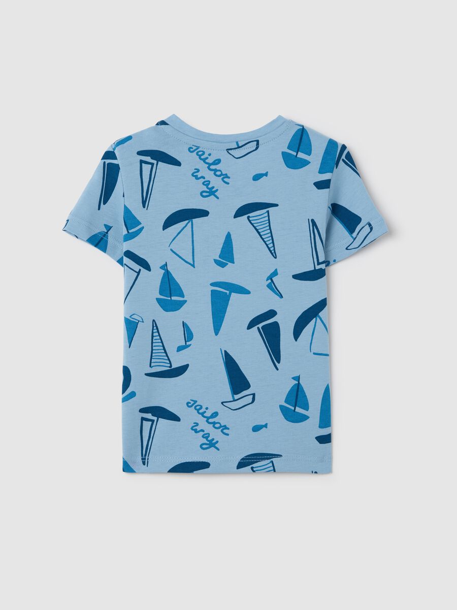 Light blue cotton T-shirt with sailing boats print_1