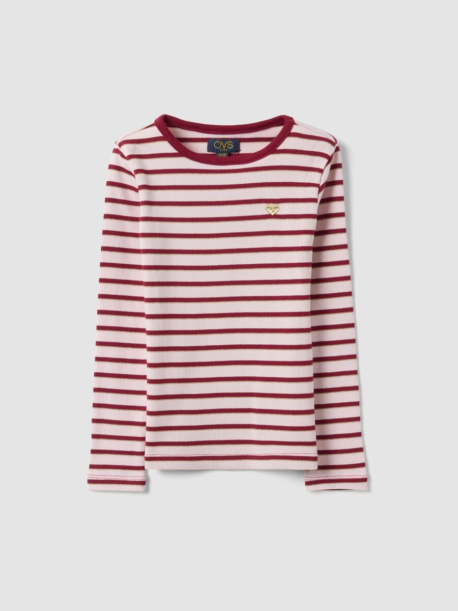Girls&rsquo; multicolour striped stretch-cotton T-shirt with embroidery_0