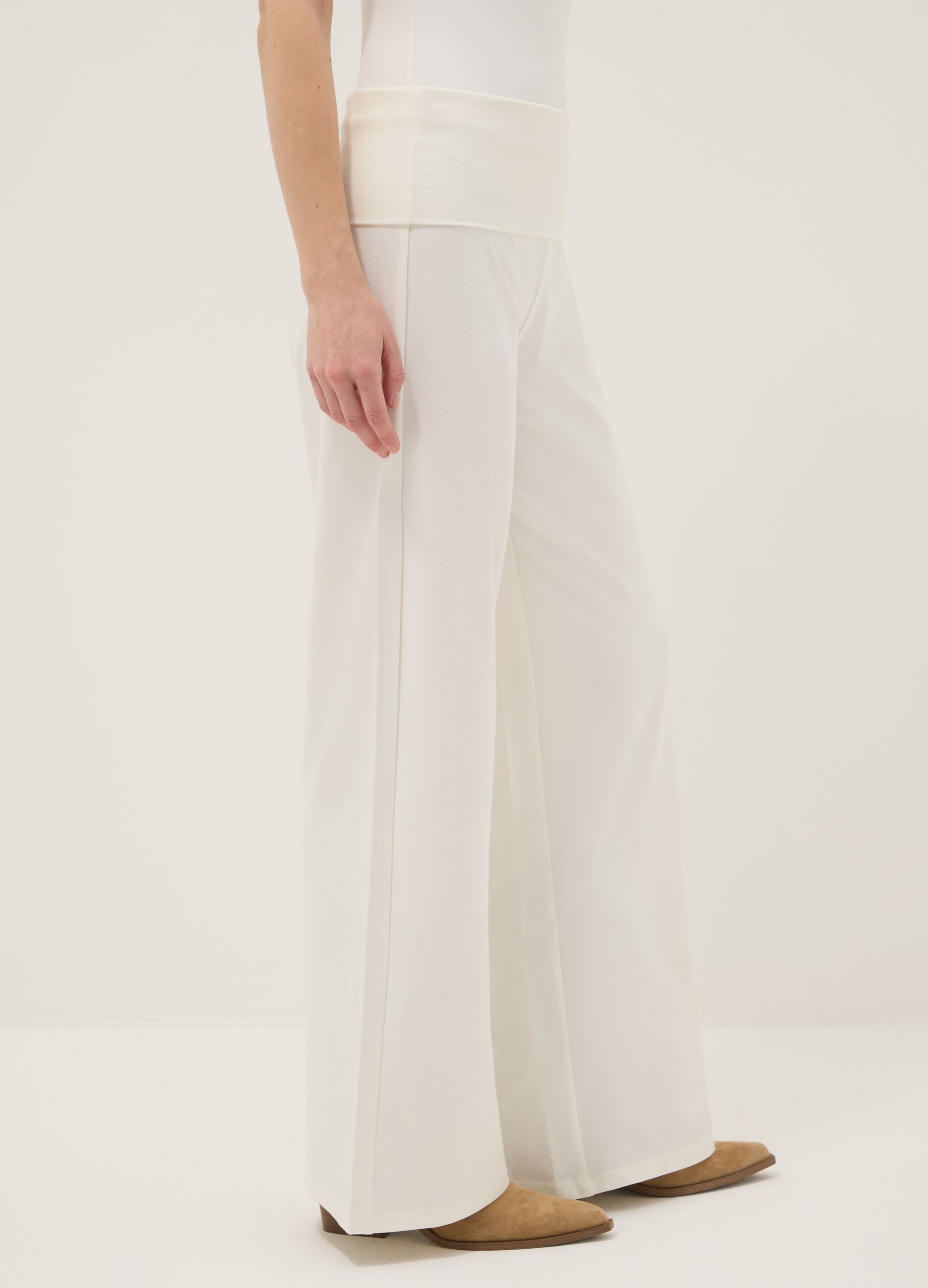 White wide leg stretch cotton jogger trousers