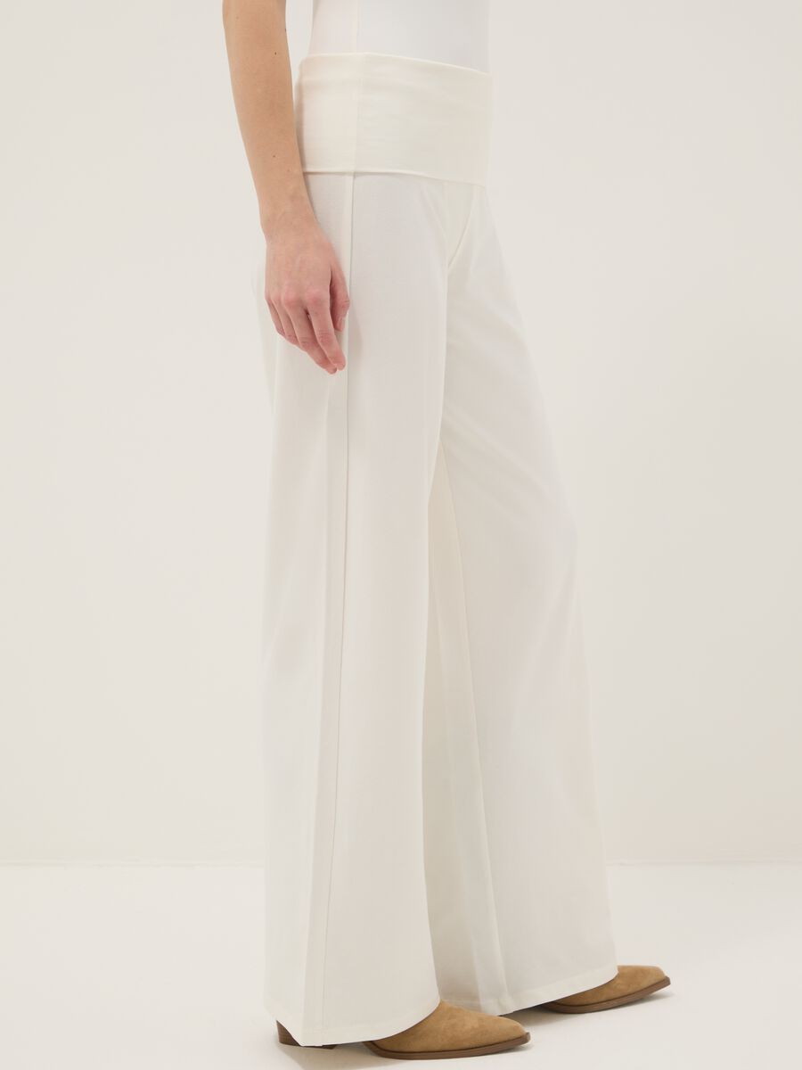 White wide leg stretch cotton jogger trousers_3