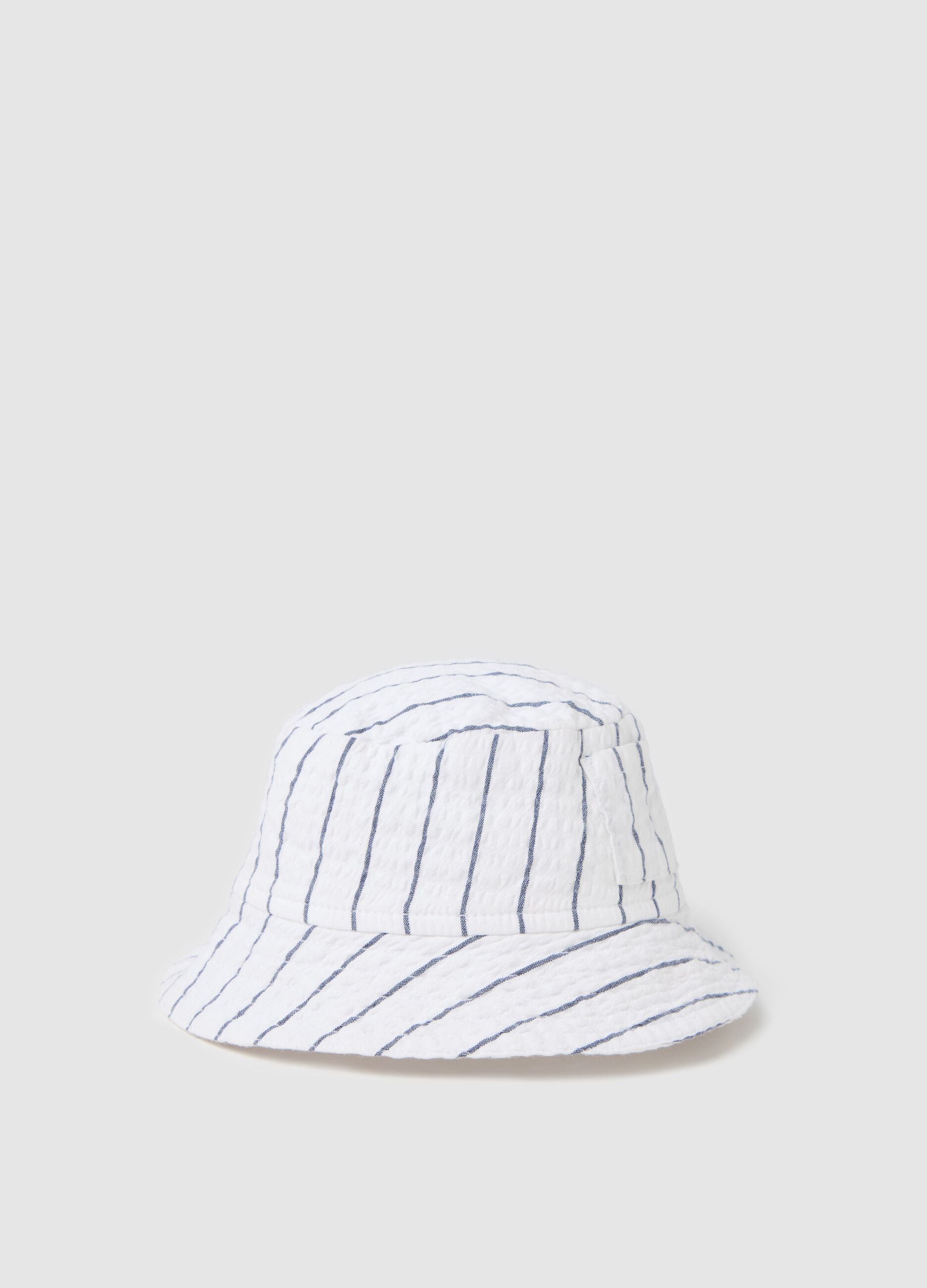 Striped cloche hat in cotton and Lyocell