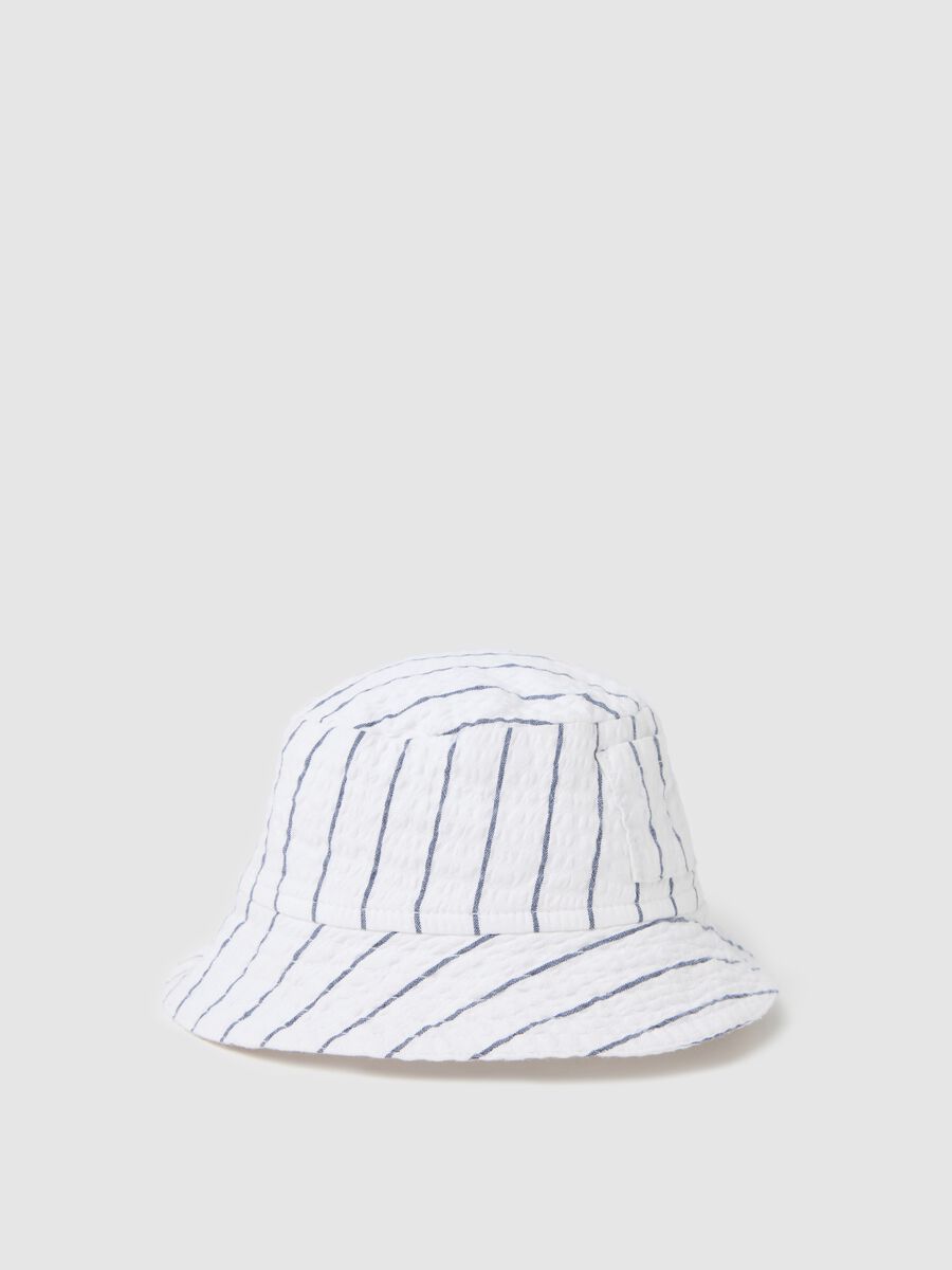 Striped cloche hat in cotton and Lyocell_0