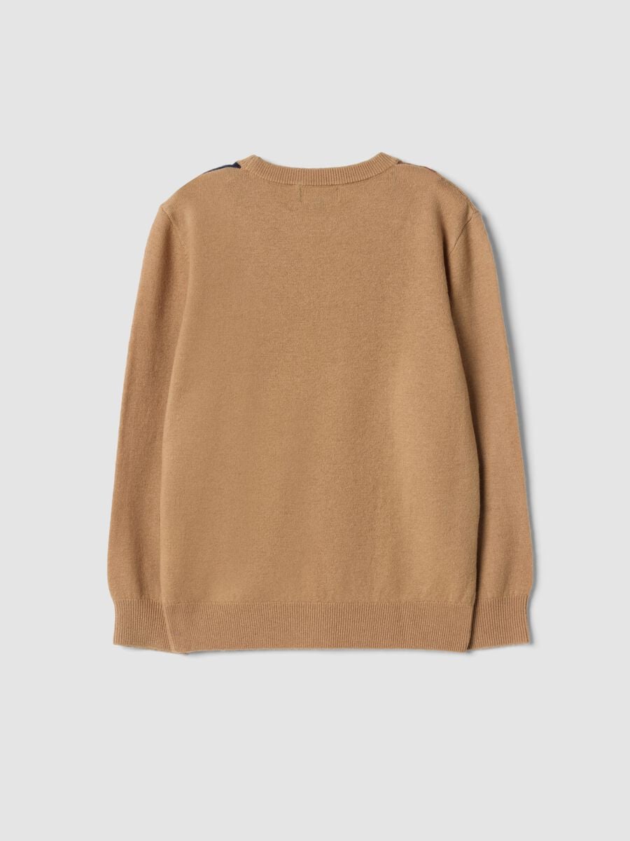 Maglione beige in pura lana con girocollo jacquard_5