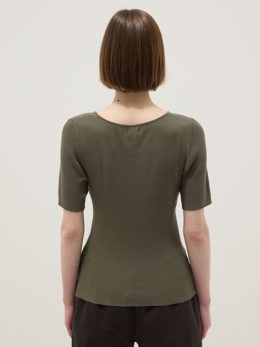 Regular fit green viscose blend T-shirt with bows_2