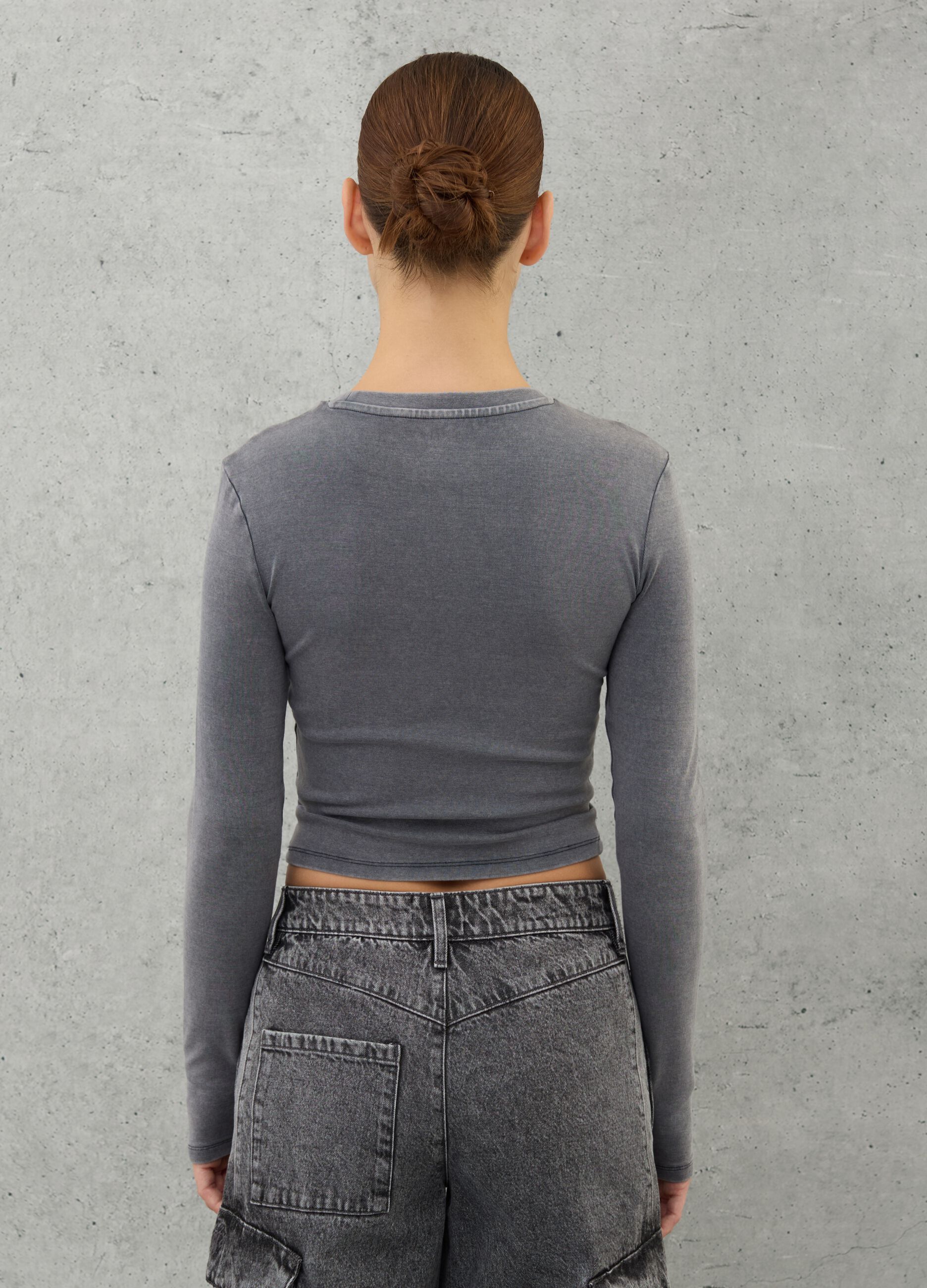 Long-sleeved Crop T-shirt Vintage Grey