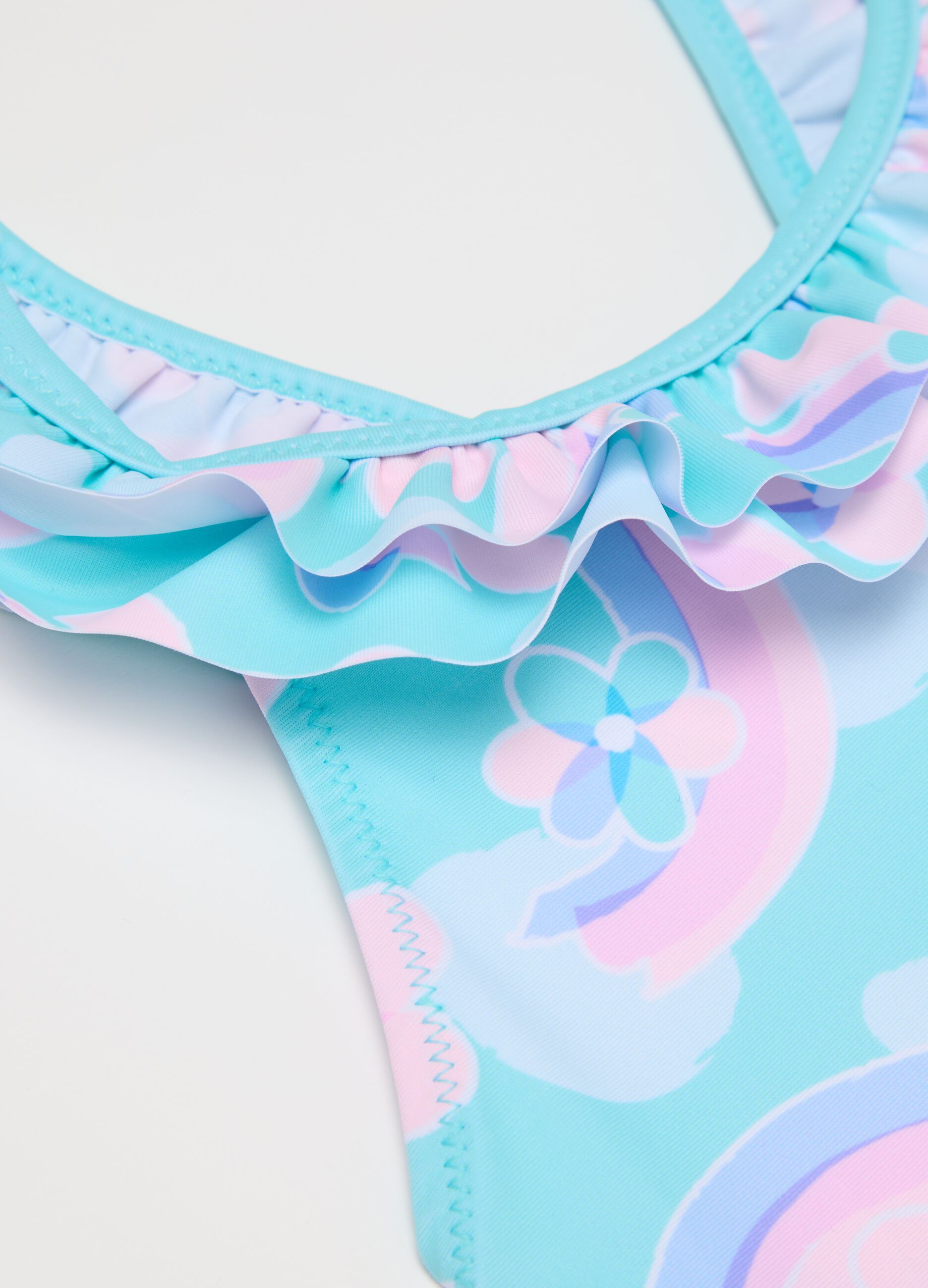 Girls’ one-piece swimsuit in multicoloured stretch fabric