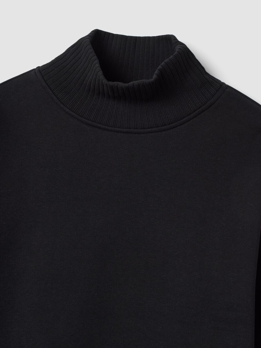 Felpa nera cropped in misto cotone fleece con girocollo_1