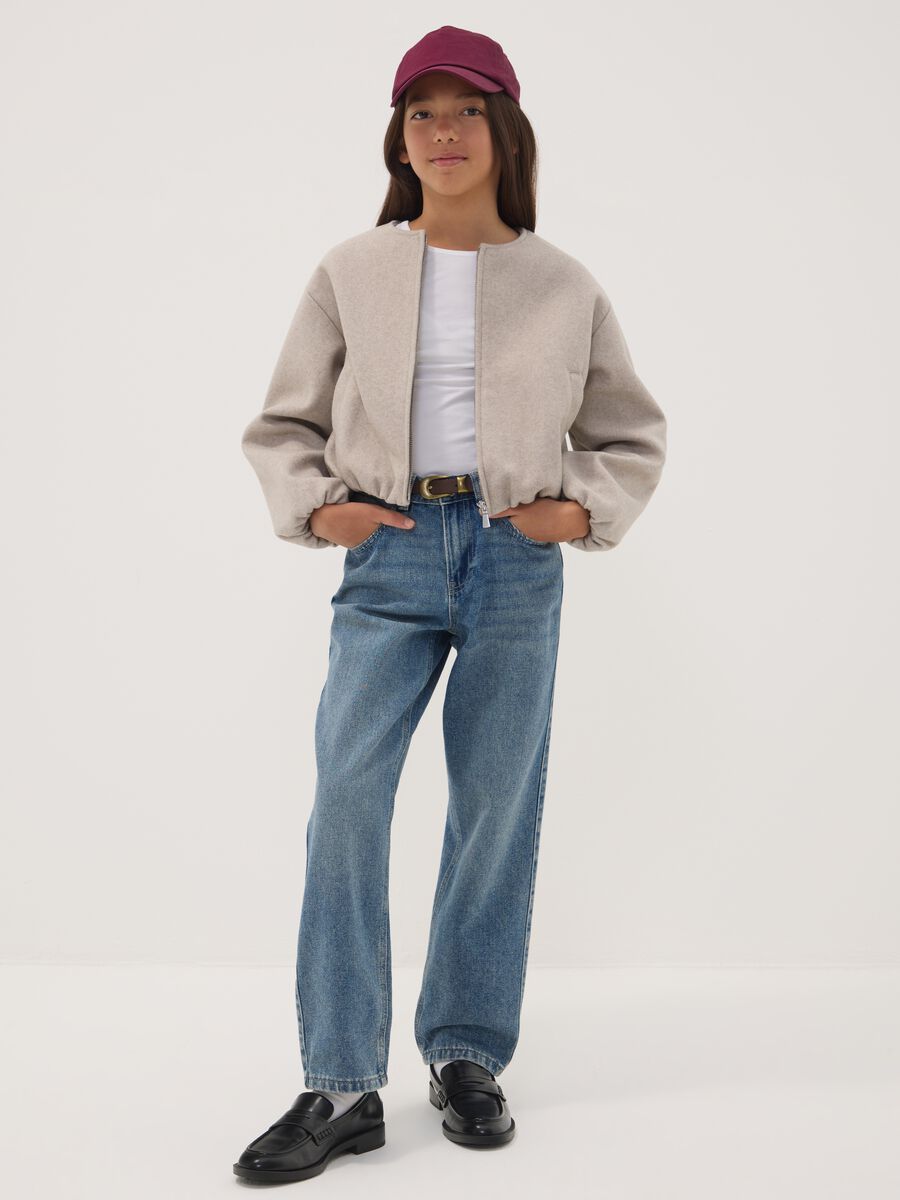 Jeans denim blu straight fit in misto cotone e viscosa per ragazza_0