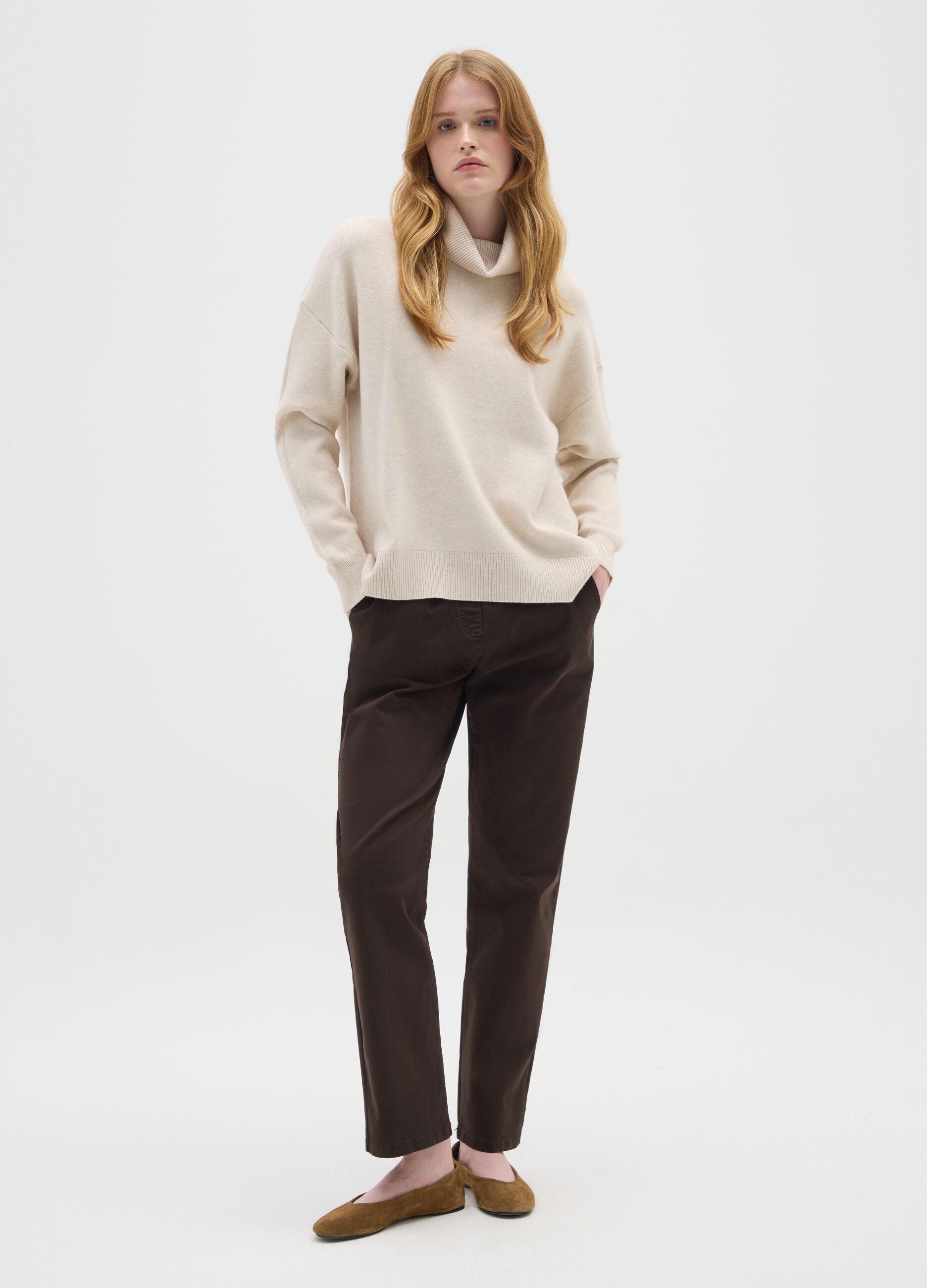 Pantaloni in cotone elasticizzato marroni regular fit
