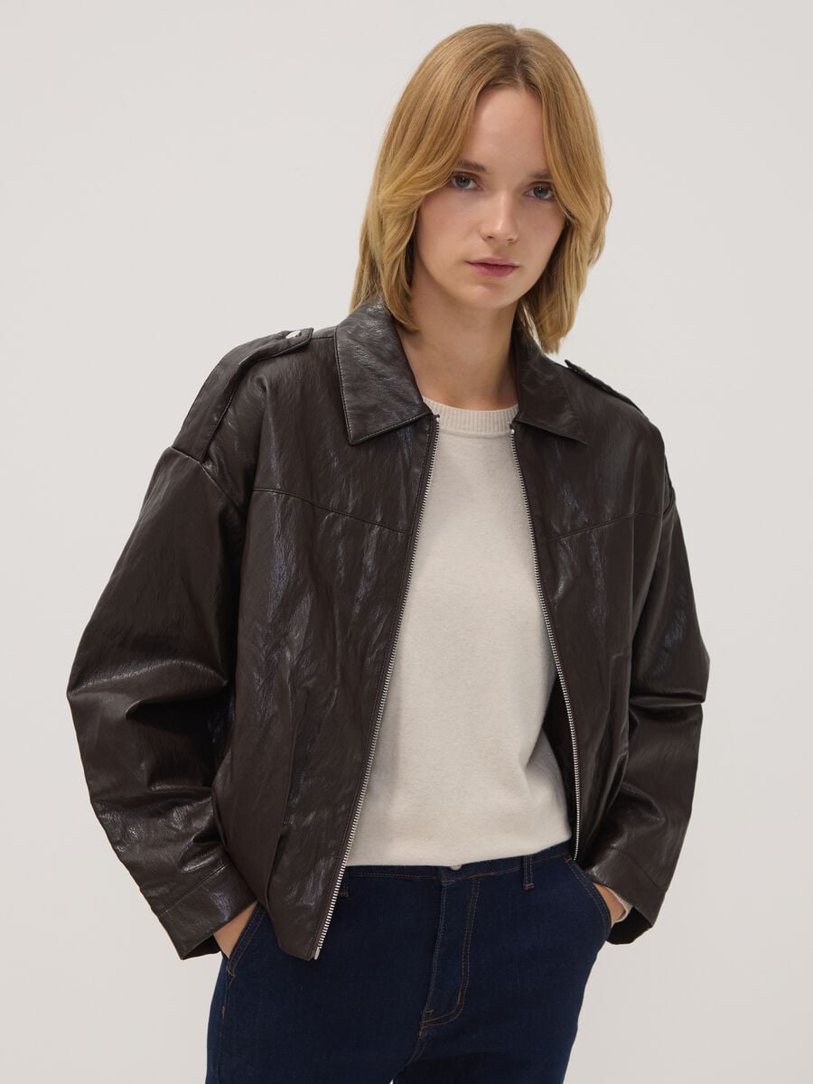 Brown cotton-blend zip jacket, regular fit_0