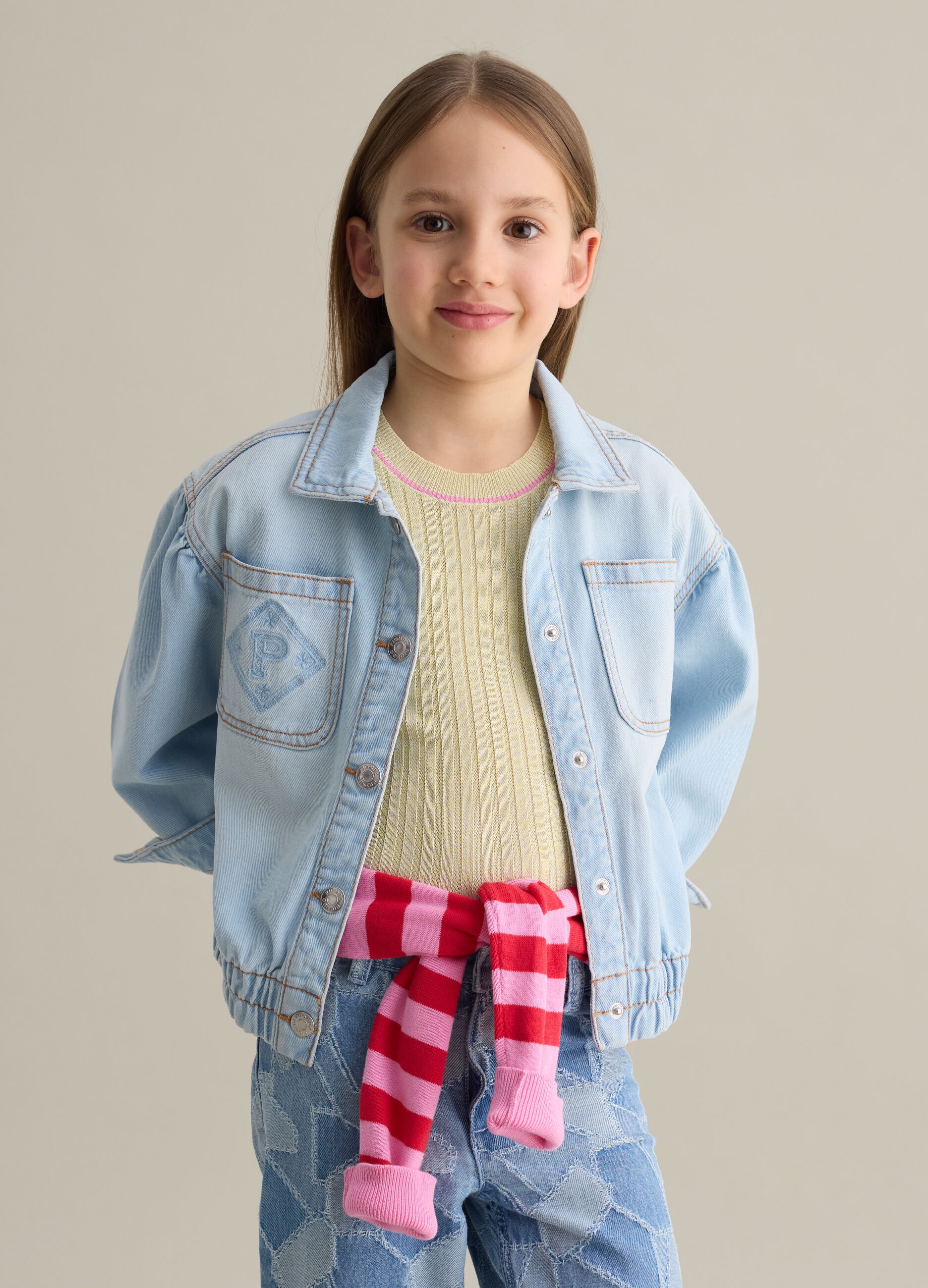Denim jacket with pockets and logo embroidery