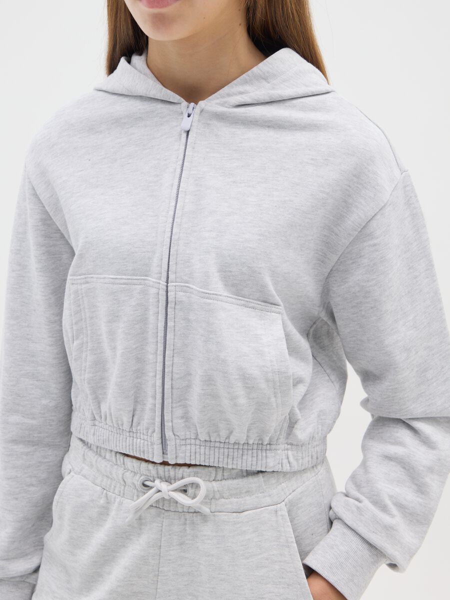 Felpa grigia da ragazza in misto cotone fitted full zip con cappuccio_2