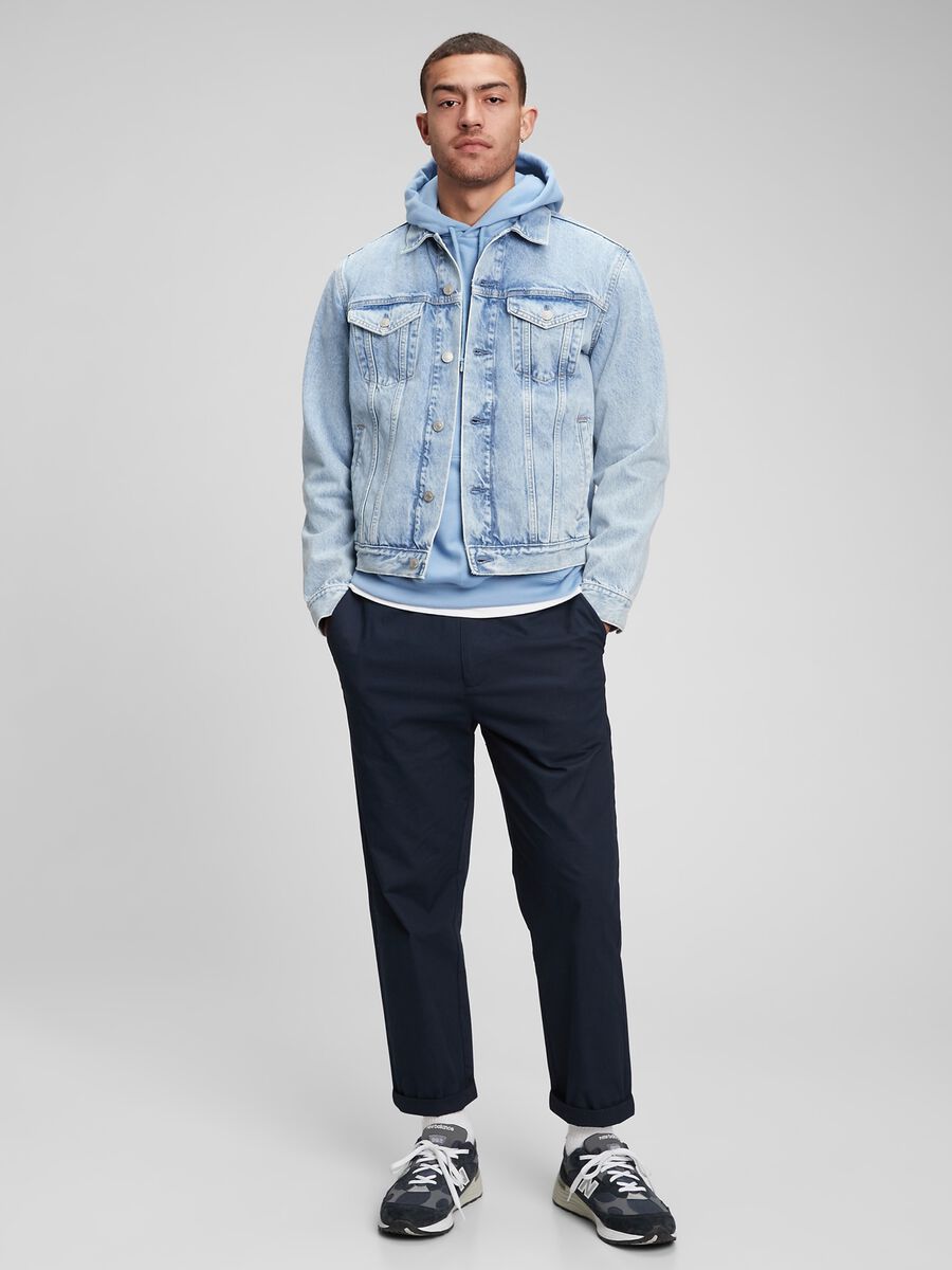 Giacca corta in denim acid wash_0