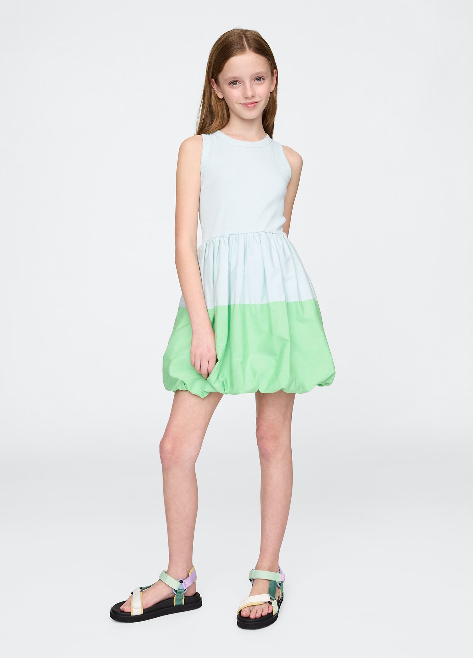 Green and blue sleeveless cotton dress