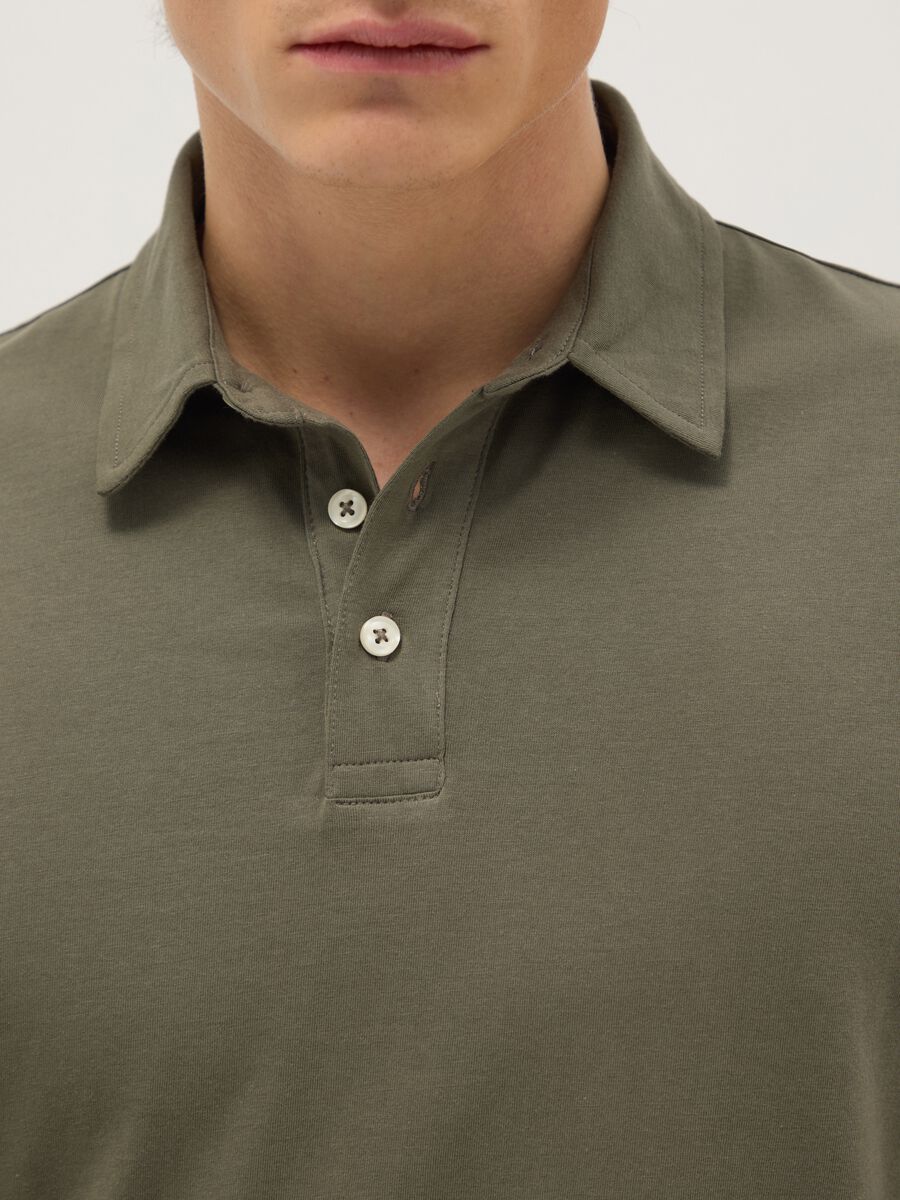 Long-sleeve green cotton polo shirt regular fit_3