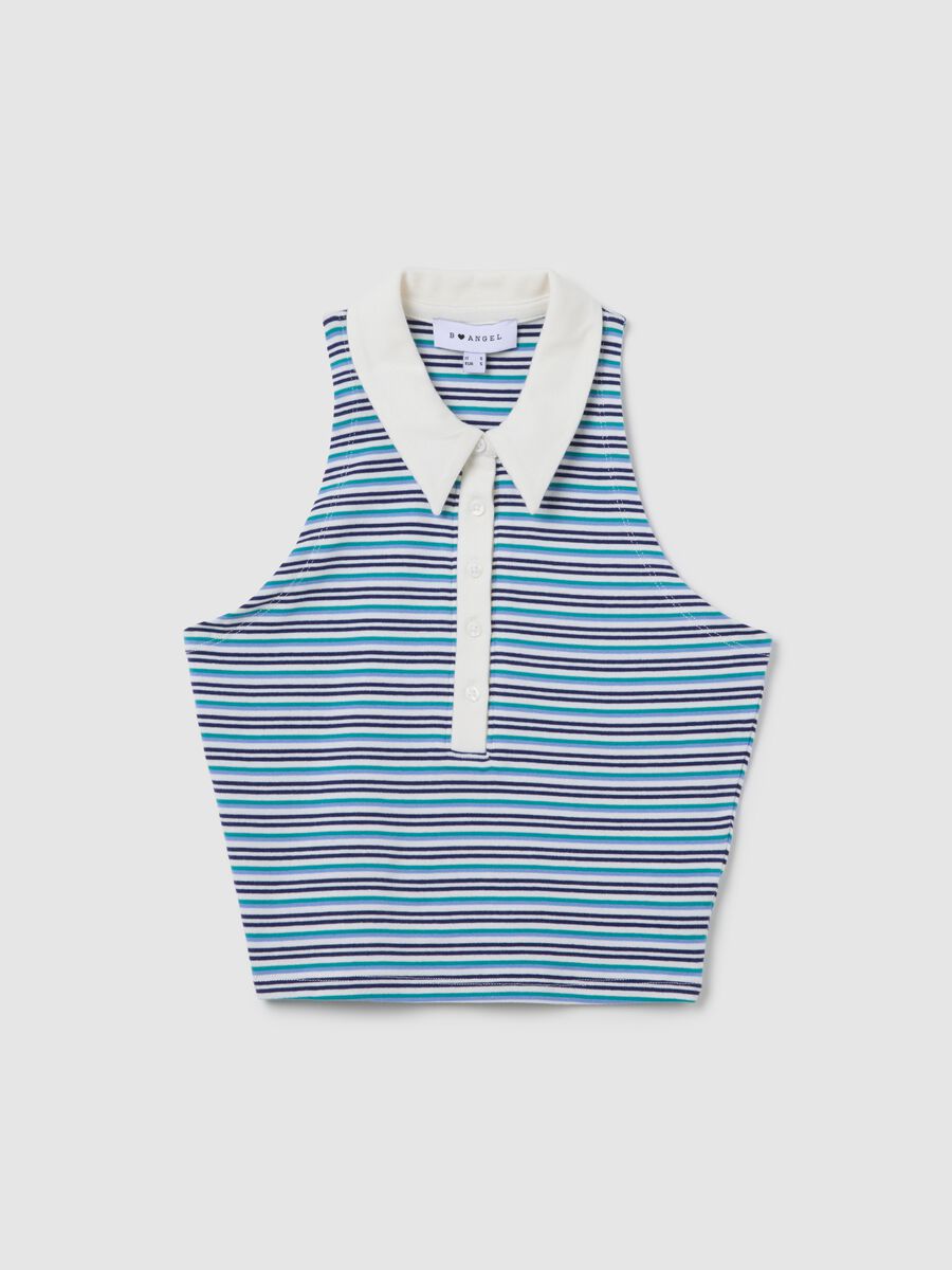 Sleeveless Polo with Multicolour Stripes in Stretch Cotton_4