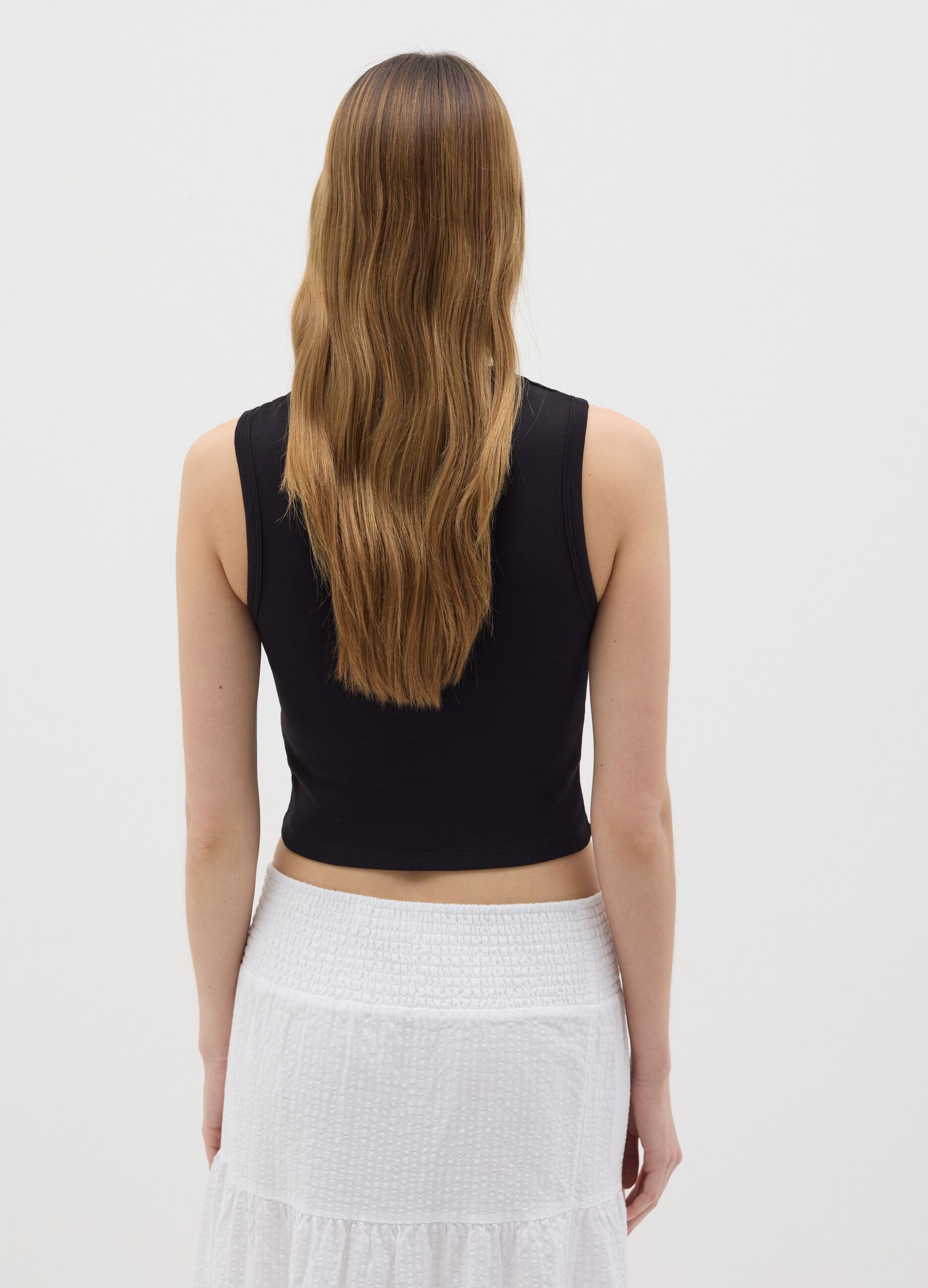 Canotta da donna in cotone elasticizzato nera fitted